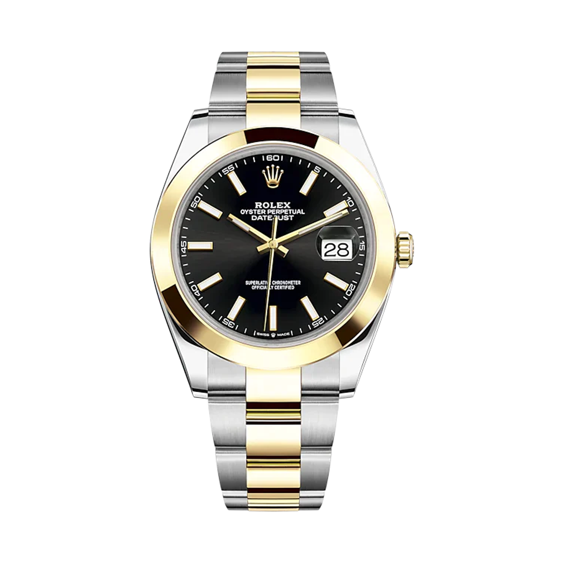 Datejust 41mm Oystersteel & Yellow Gold Smooth Bezel Bright Black Dial Oyster Bracelet