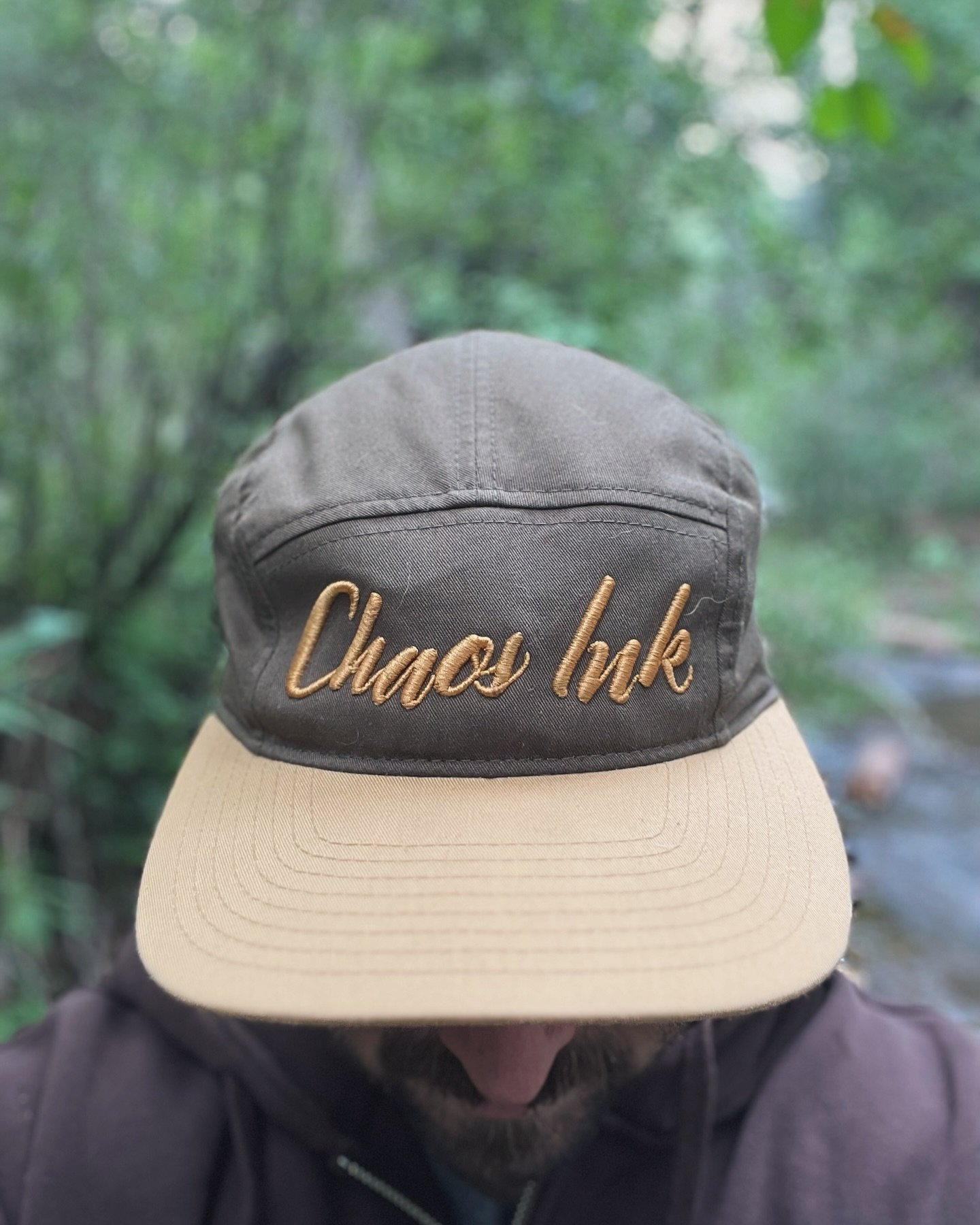 Chaos 3-D embroidered camper hat in the wild &amp; camping @telluridejazzfestival 🤌 #chaosink #3dembroidery #inhouse