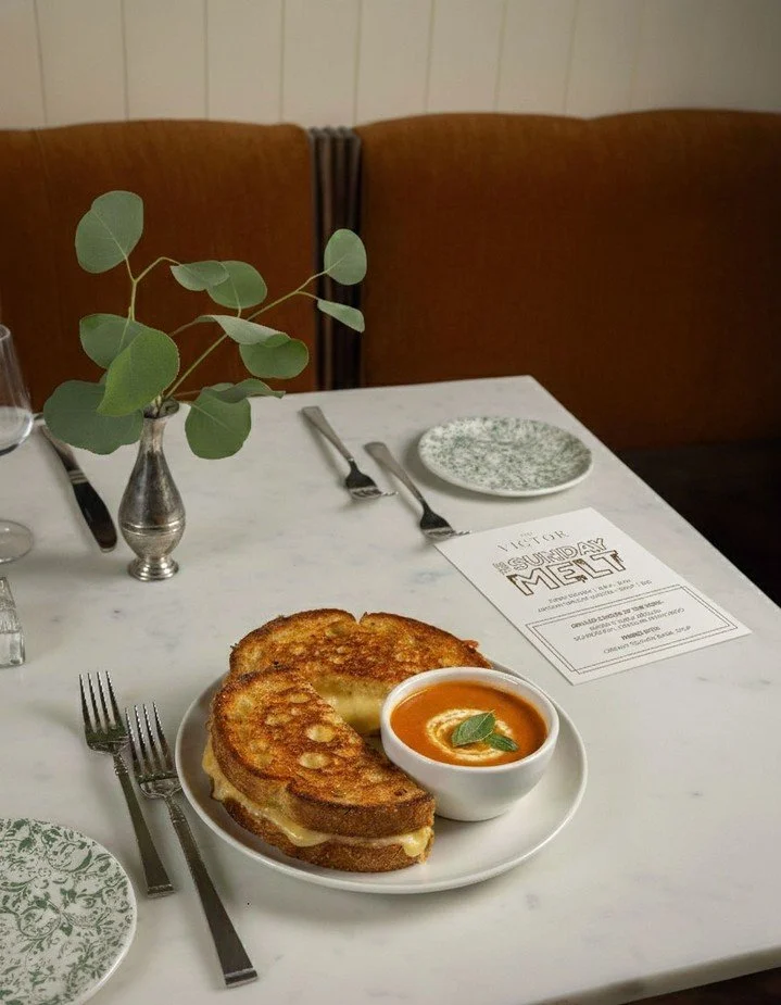 The Sunday Melt is here! $20 gets you an artisan grilled cheese + a perfectly paired side made for comfort.

FEATURED GRILLED CHEESE:
@thebakerstable Grilled Sourdough, Cheddar, Manchego

PAIRED WITH:
Creamy Tomato Basil Soup