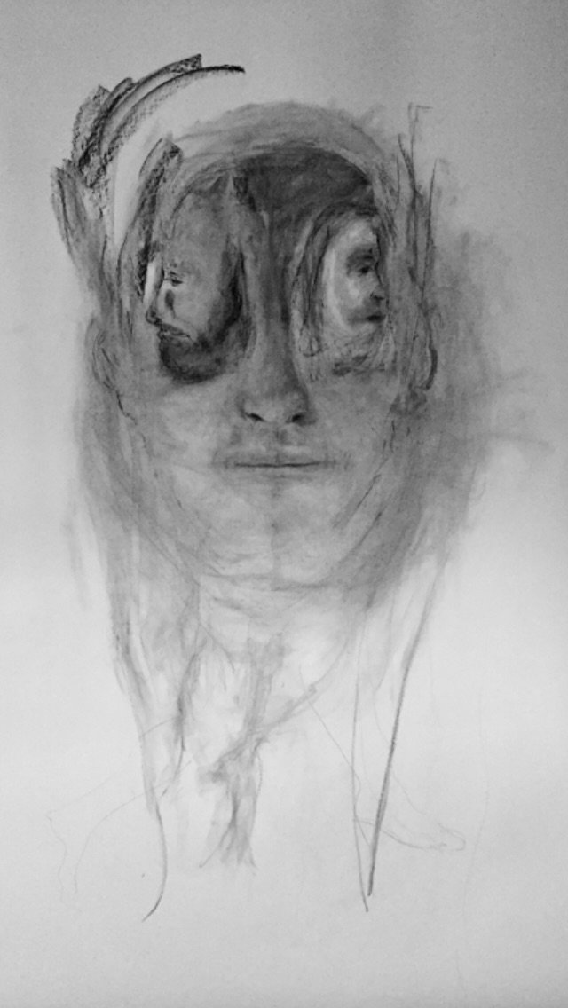 "Thinking Heads" Charcoal on paper 72" by 48"