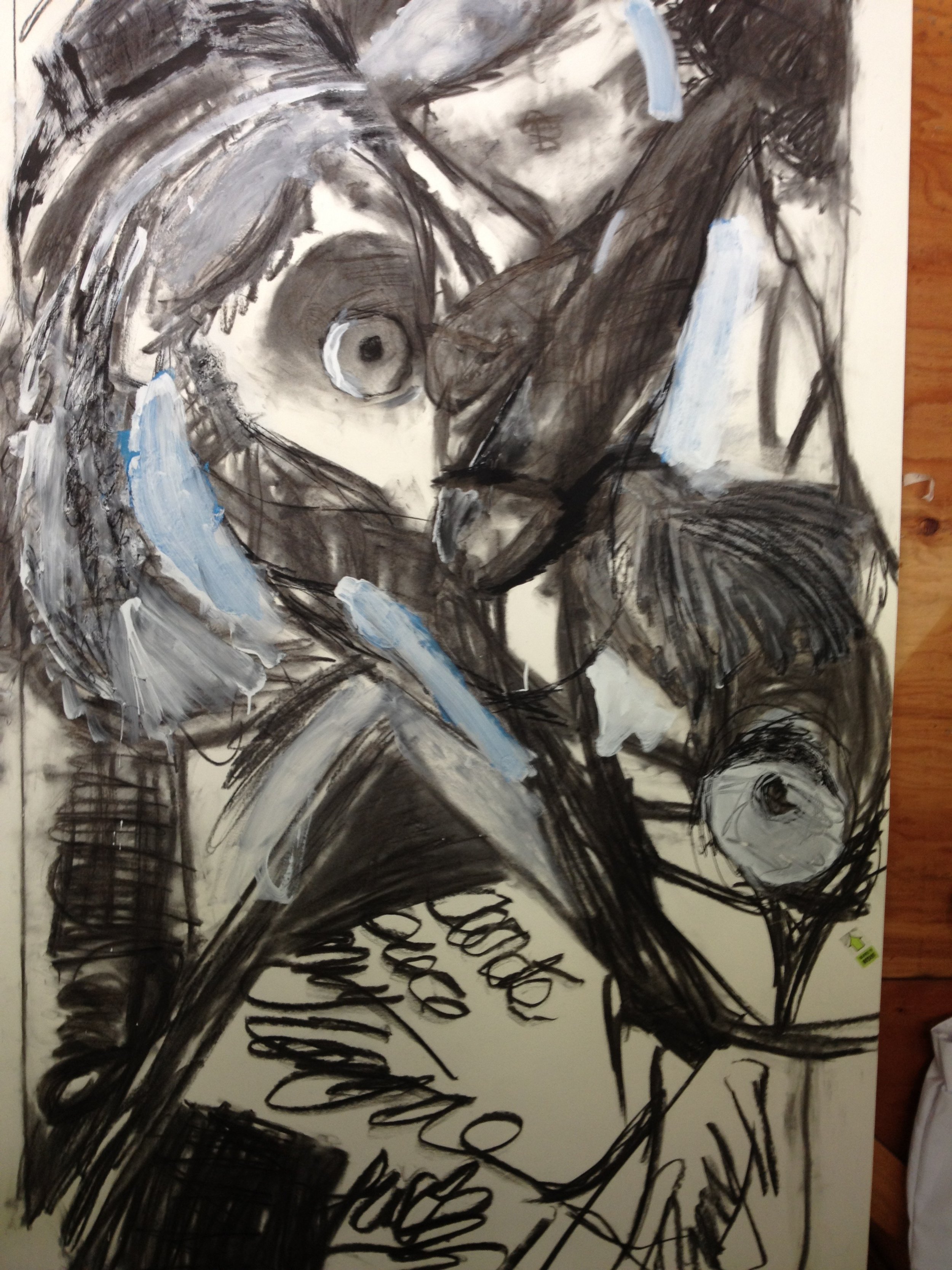 "Secrets lace my tongue " Charcoal and acrylic on paper 72" by 48".