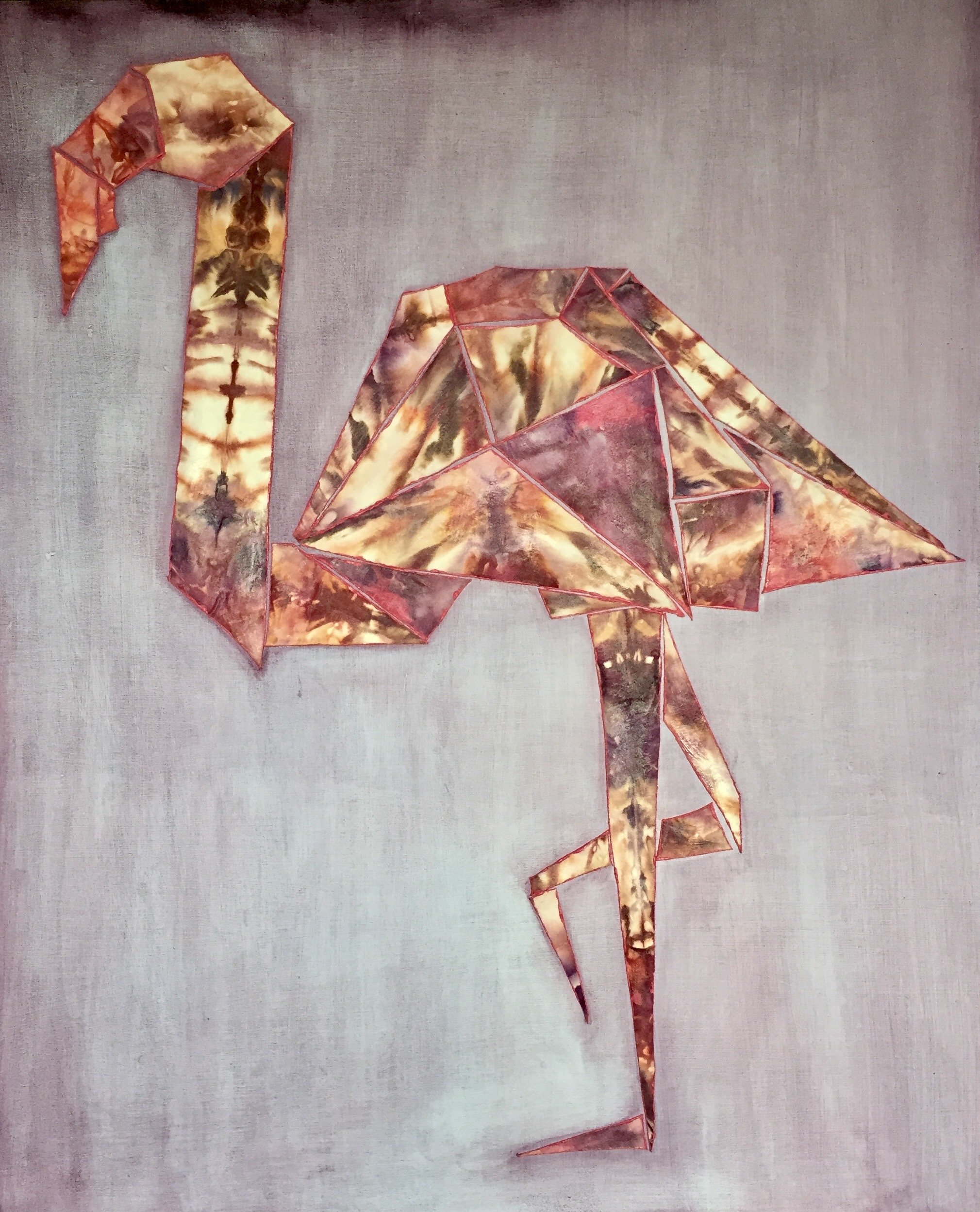 "Flamingo" Mixed media on canvas 24" by 36". Sold