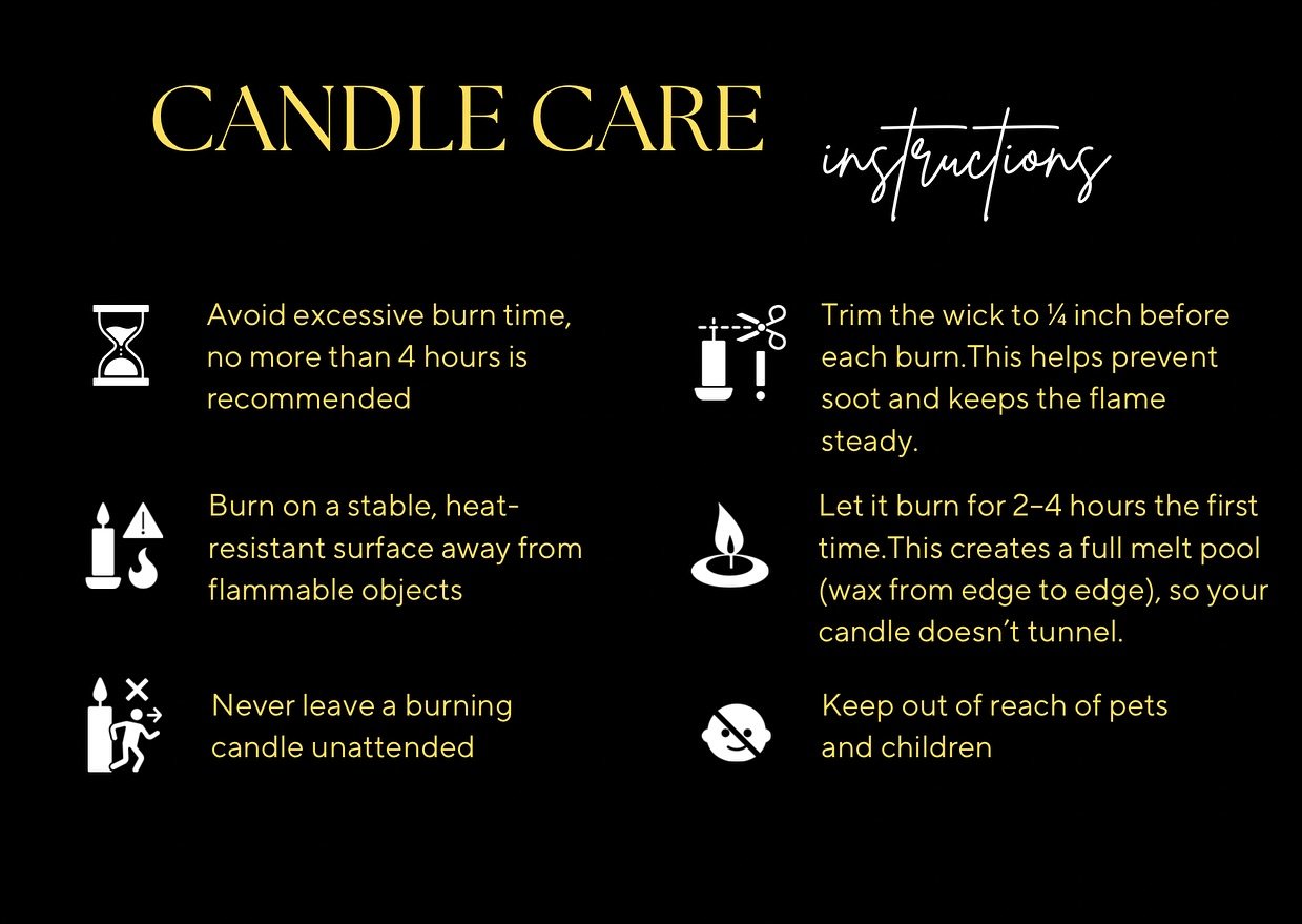 🕯️ Candle Care 101 🕯️

Luxury starts with how you treat your light.
To get the best from your Divinely Perfected candle:

✨ Trim your wick before every burn
✨ Let it melt to the edge (no tunneling here)
✨ Burn 2-4 hours max to preserve the scent
✨ 