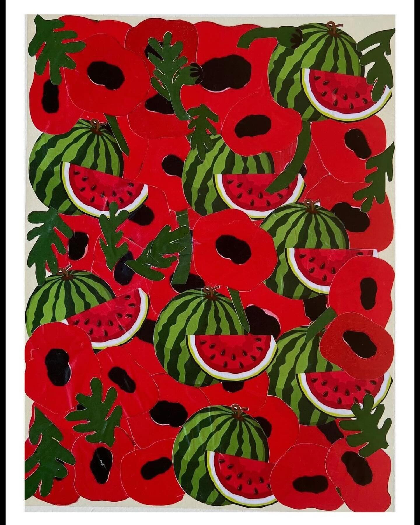 #Repost @shereenodeh_art
・・・
We need to keep posting and talking about Palestine 🇵🇸🍉 Post Talk Share !  #art #artist #watermelonart #artstudio #artgallery #artcollector #collageart #paper #watermelons #poppies #red #arabart #artdaily #artoftheday 