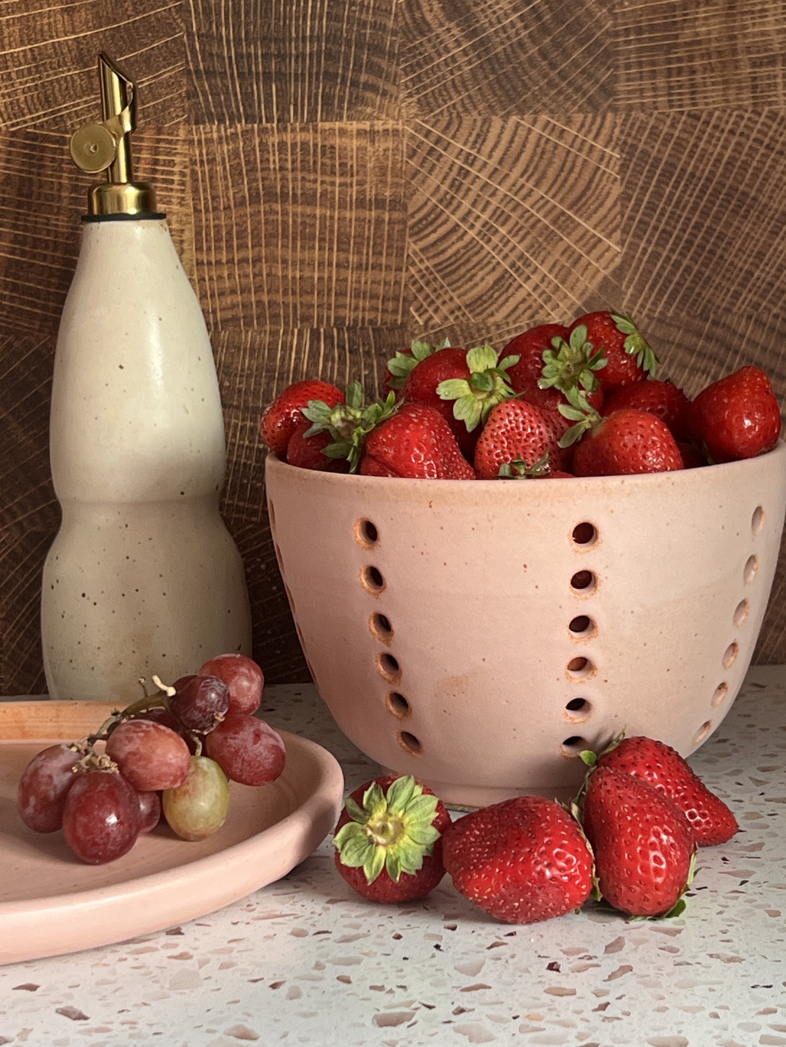 Pink Ceramic Colander / Berry Bowl