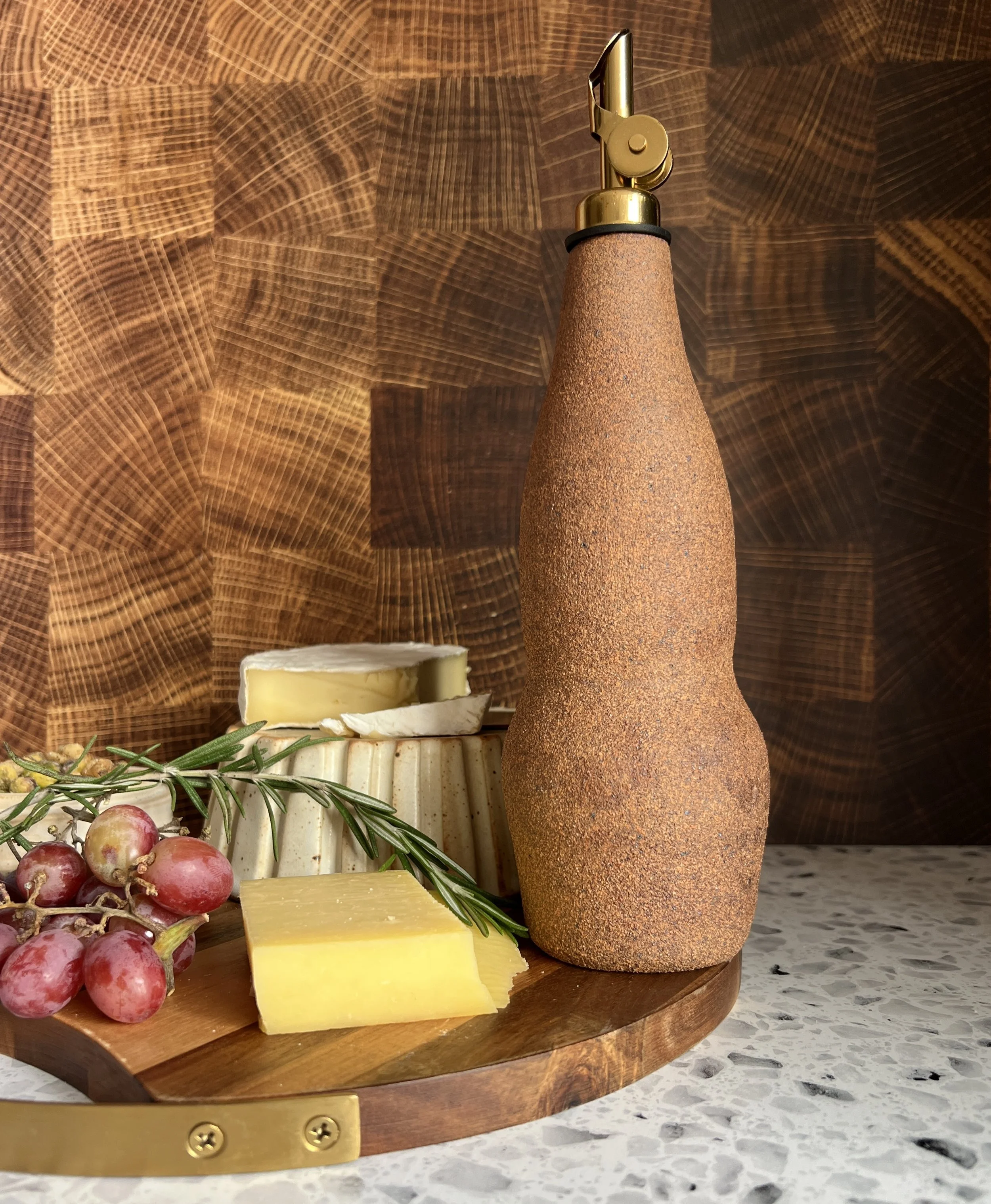 Red Stoneware Olive Oil Dispenser 12 oz