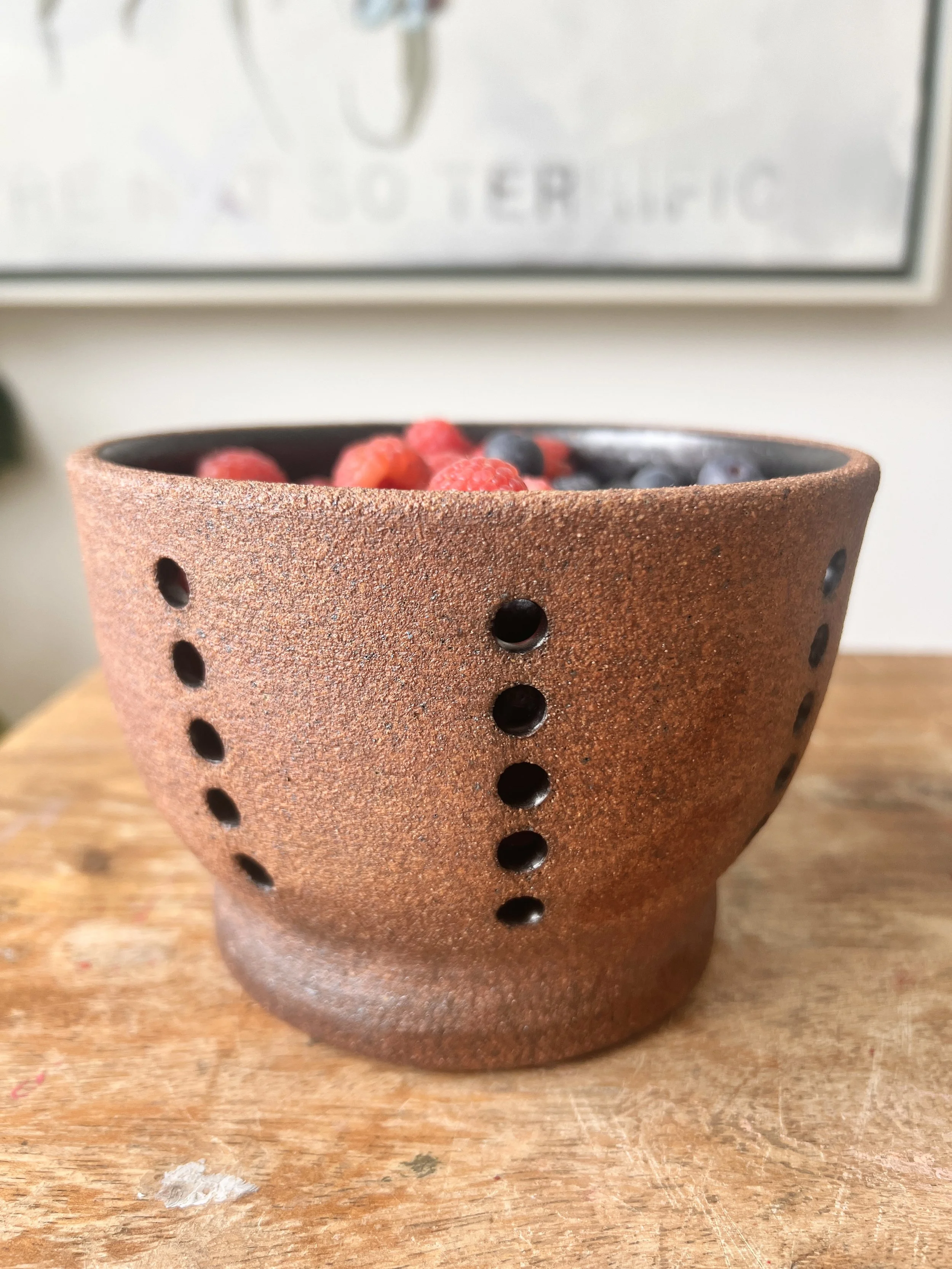 Dark Red Brown Ceramic Berry Bowl