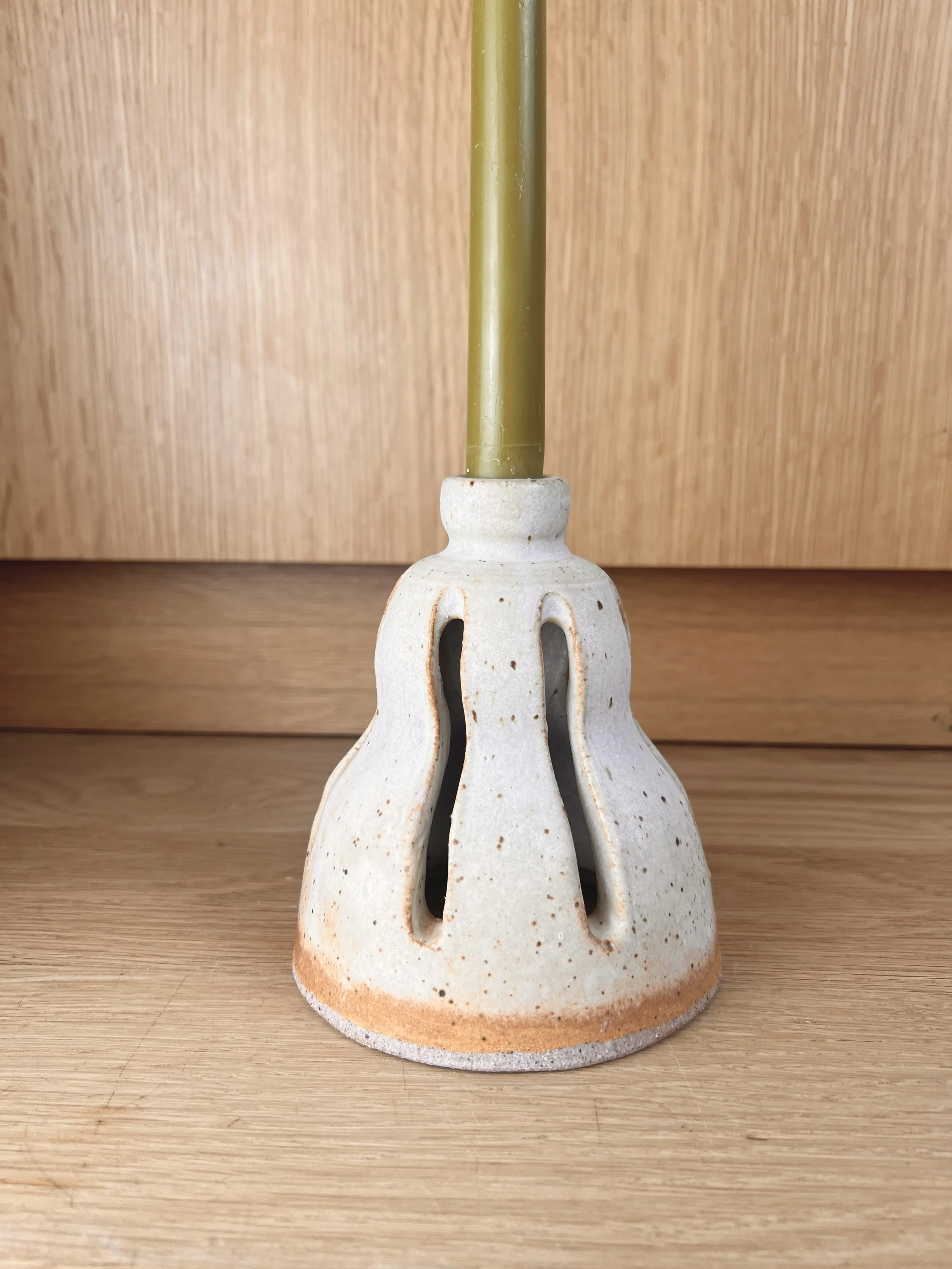 Cream Speckled Ceramic Taper Candlestick Holder