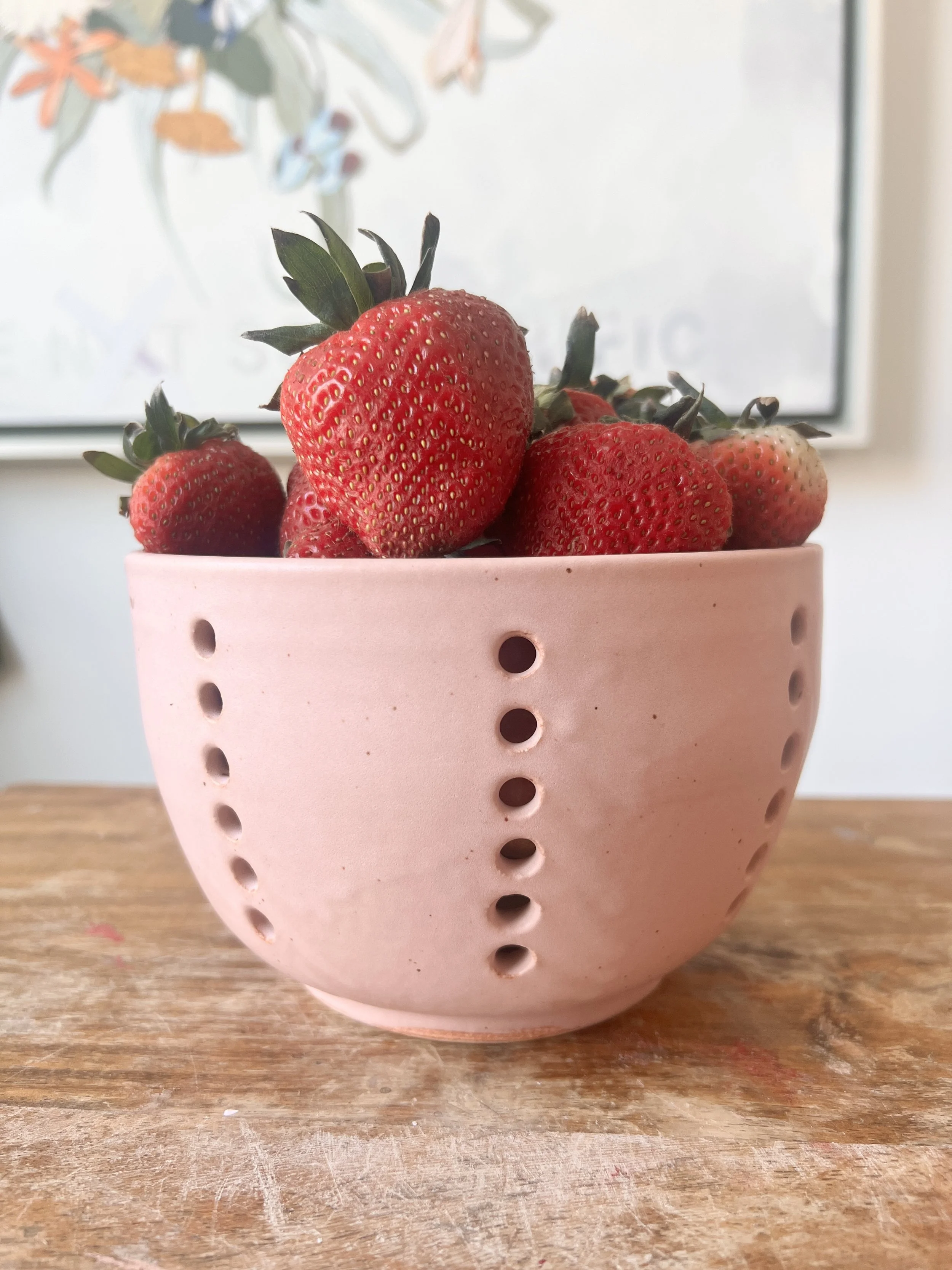 Pink Ceramic Colander / Berry Bowl