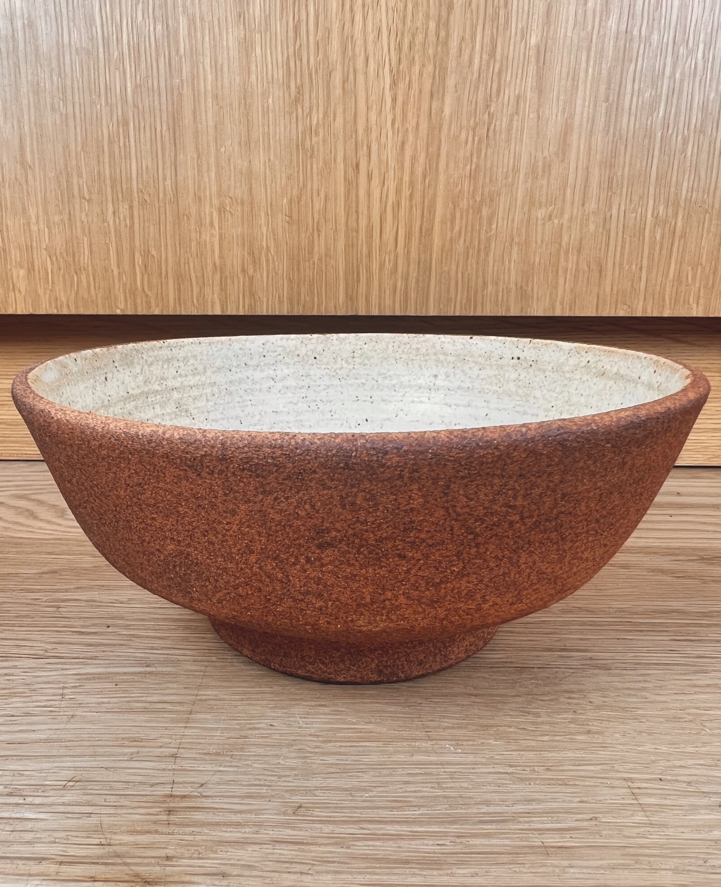 Handmade Brown Ceramic Serving Bowl with Speckled White Glazed Interior