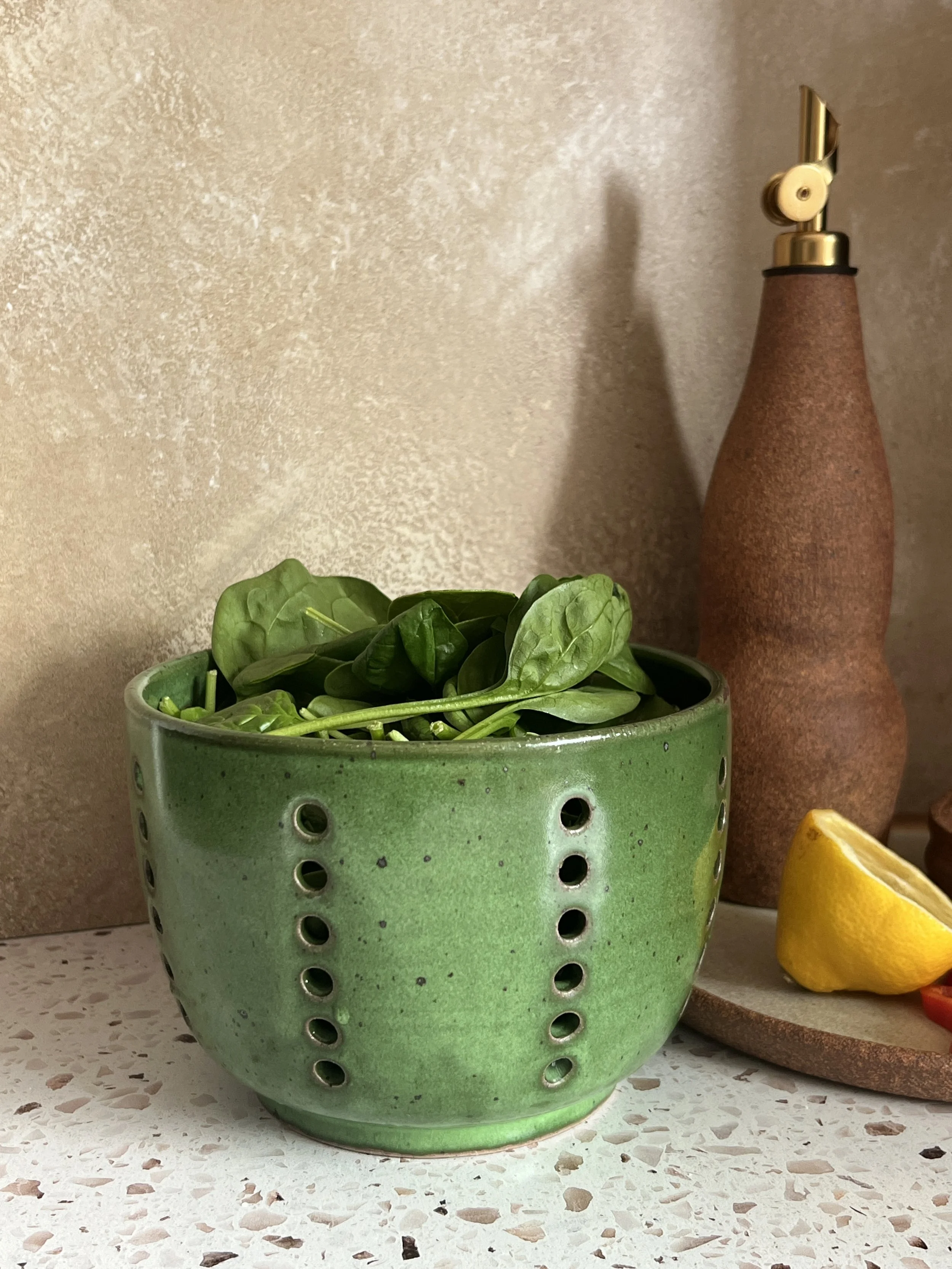 Hunter Green Ceramic Colander or Fruit Bowl