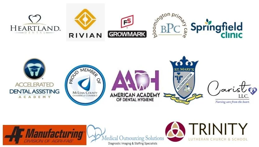 A collection of logos from various dental, healthcare, and educational organizations.