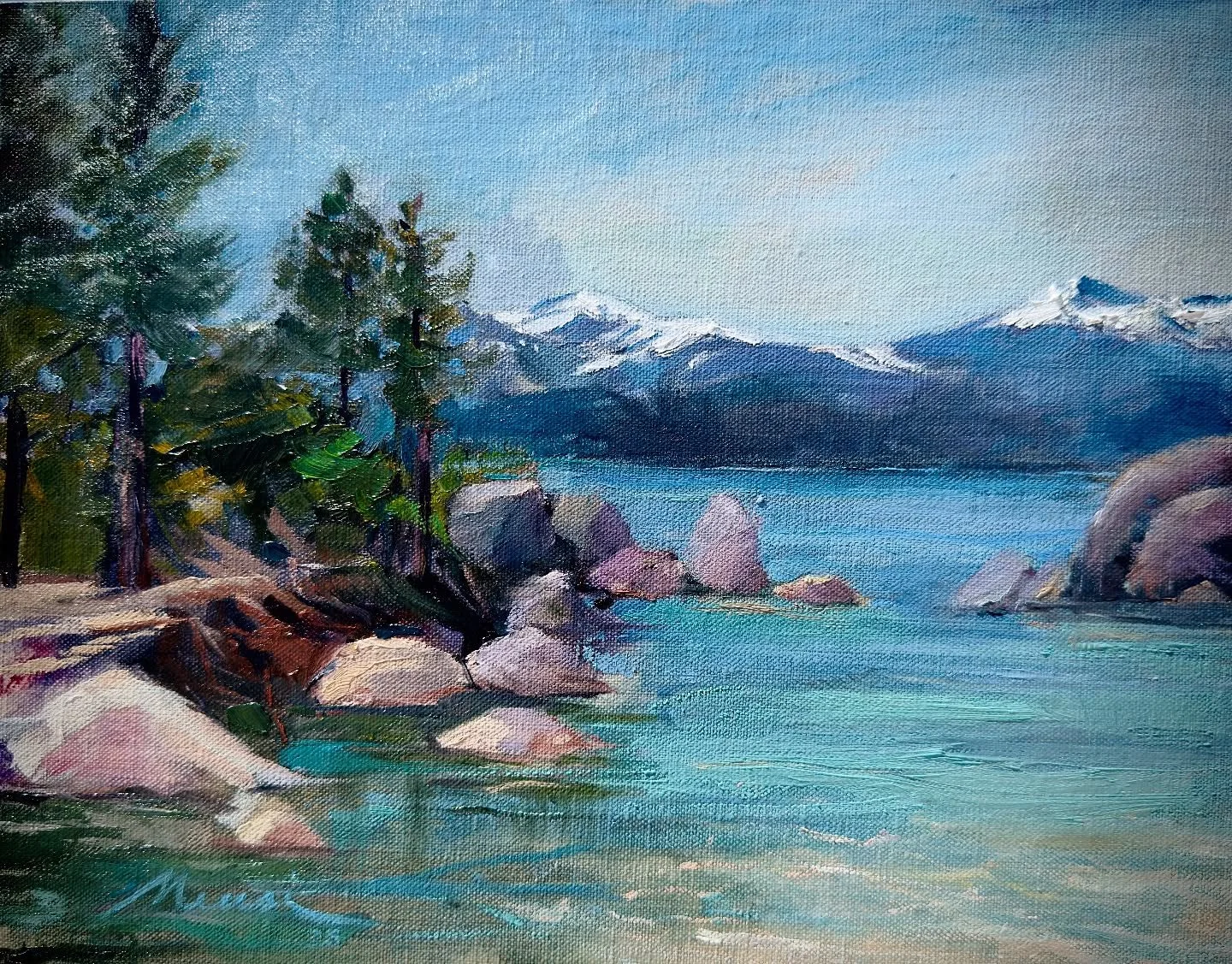 Paint out in the beautiful #laketahoe organized by @pleinairconvention &amp; @pleinairmag at #PACE25 ✨☀️🙌🤍 sold 🔴