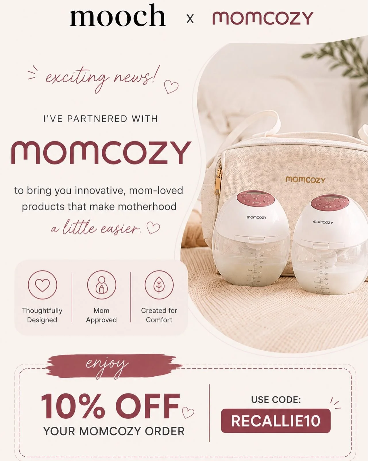 ✨ Exciting news! ✨

I&rsquo;m so excited to officially partner with Momcozy to bring my clients access to some of my favorite pumping + motherhood products 🤍

As a lactation consultant, I&rsquo;m always looking for products that truly support moms i