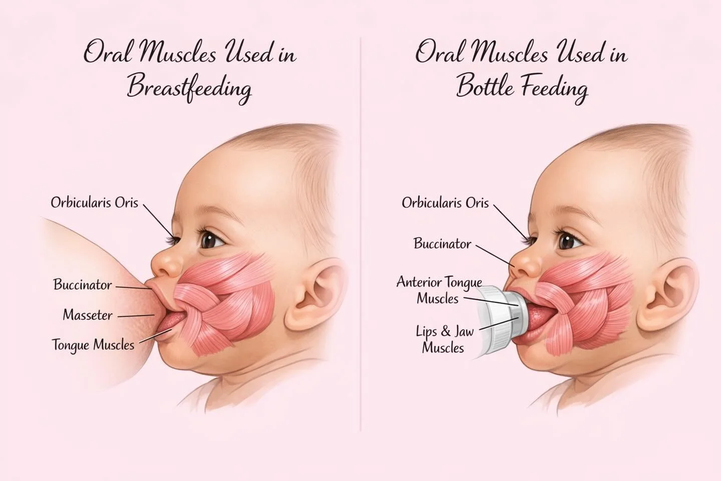 Breastfeeding and Bottle Feeding Use Different Muscles &mdash; And That Matters 🍼🤱

Did you know babies use different oral muscles depending on how they feed?

Both breastfeeding and bottle feeding nourish babies, but the way babies move their mout