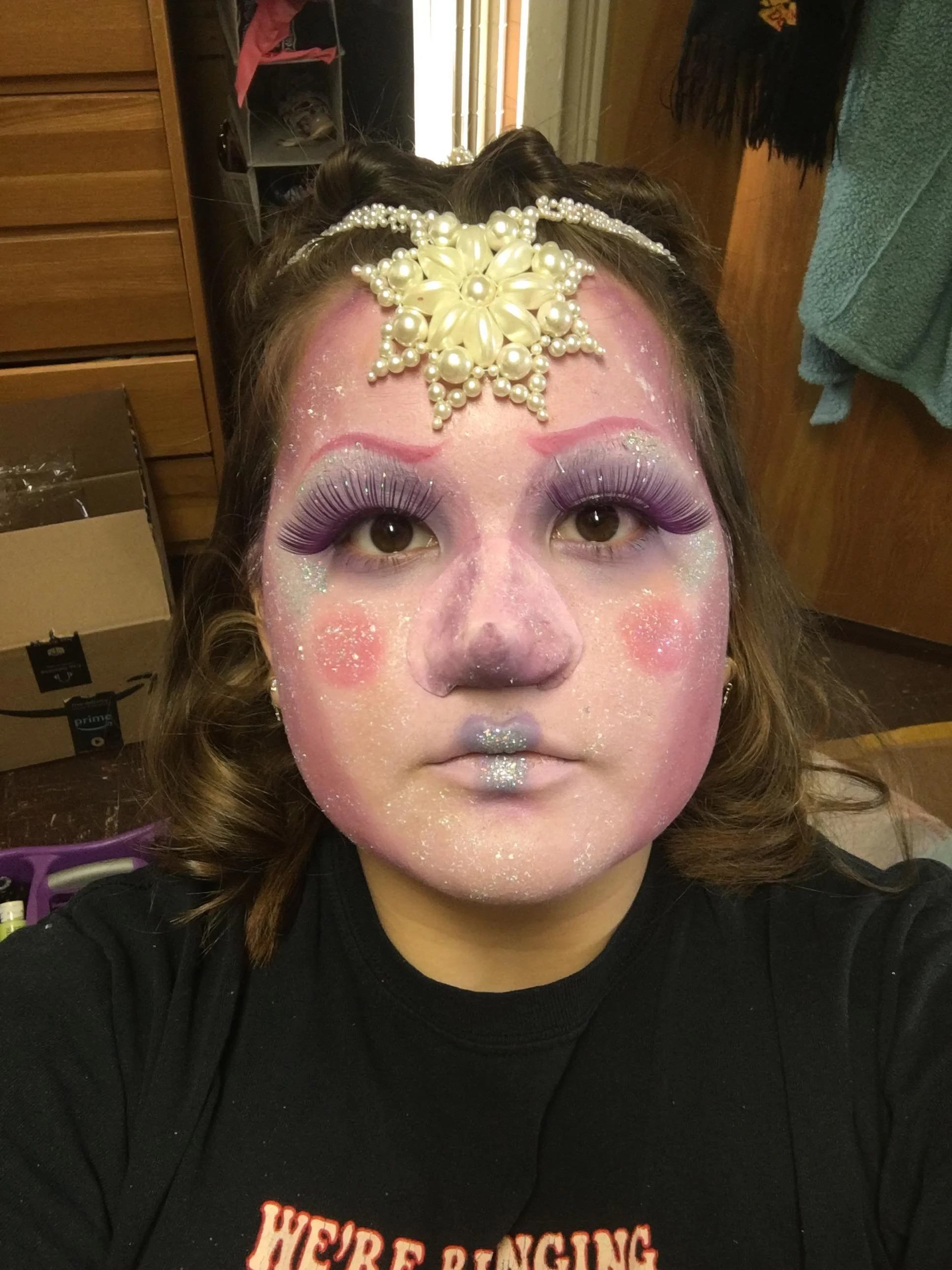 Fantasy Project - Sugar Plum Fairy look created with latex nose prosthetic, glued brows, and creme makeup.