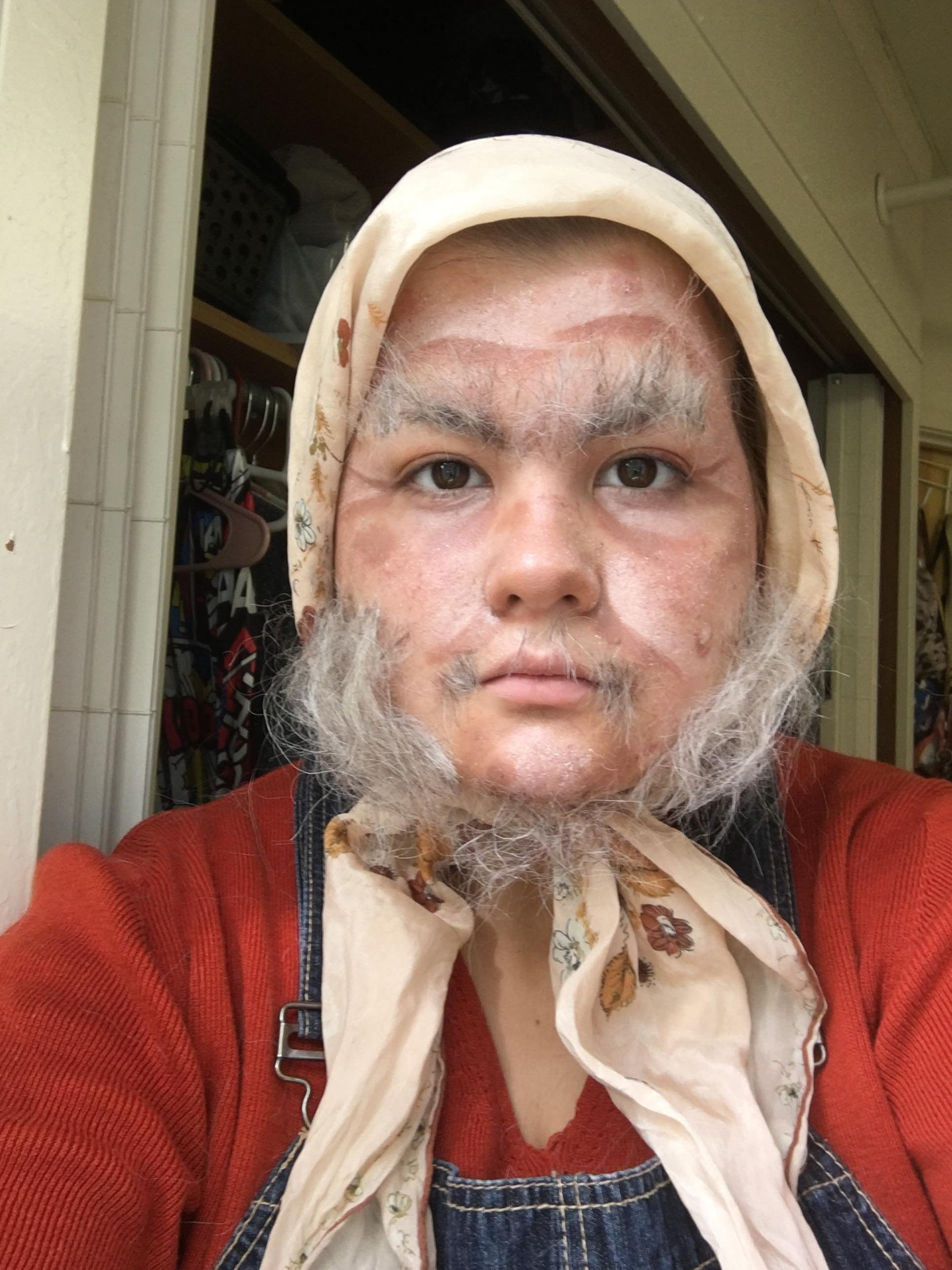Crepe Hair Project - Macbeth Witch look created with crepe hair, spirit gum, and creme makeup.