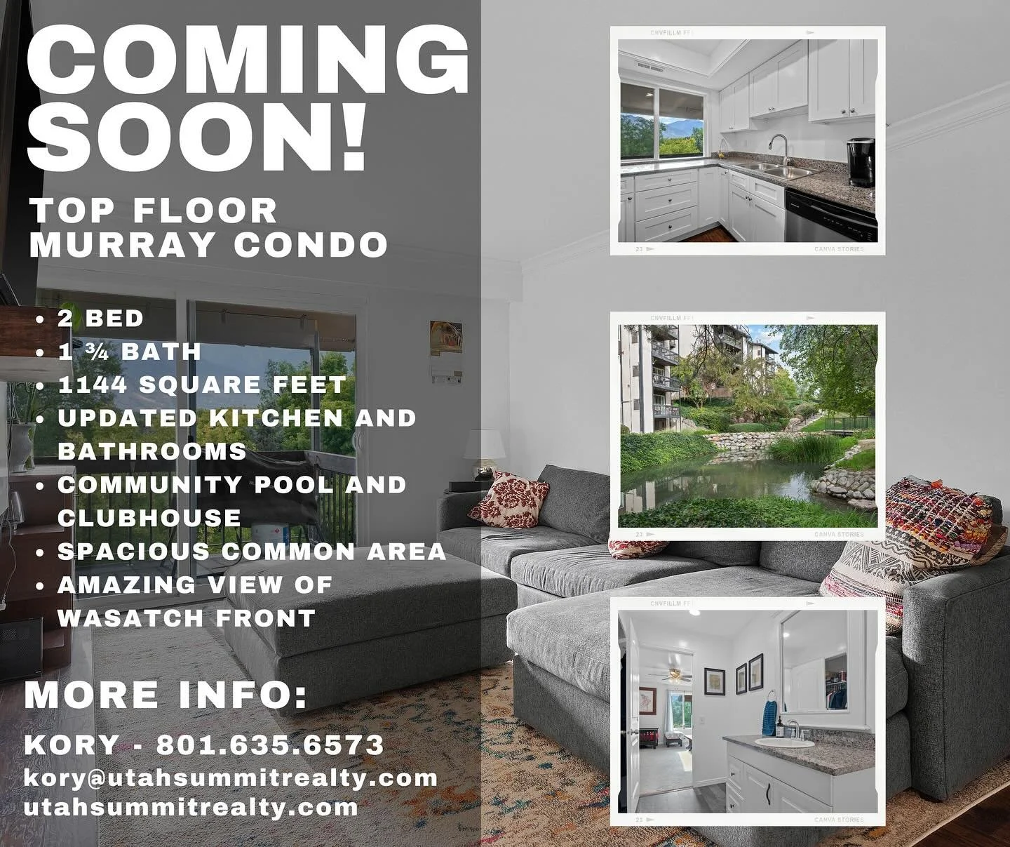 👀 𝑪𝑶𝑴𝑰𝑵𝑮 𝑺𝑶𝑶𝑵 👀 
Top-level, corner-unit living with: Unobstructed Wasatch Front views ✔️ Modern updates &amp; upgrades ✔️ Community pool &amp; 2 covered parking stalls ✔️

Privacy, views, and move-in ready vibes all wrapped into one. You 