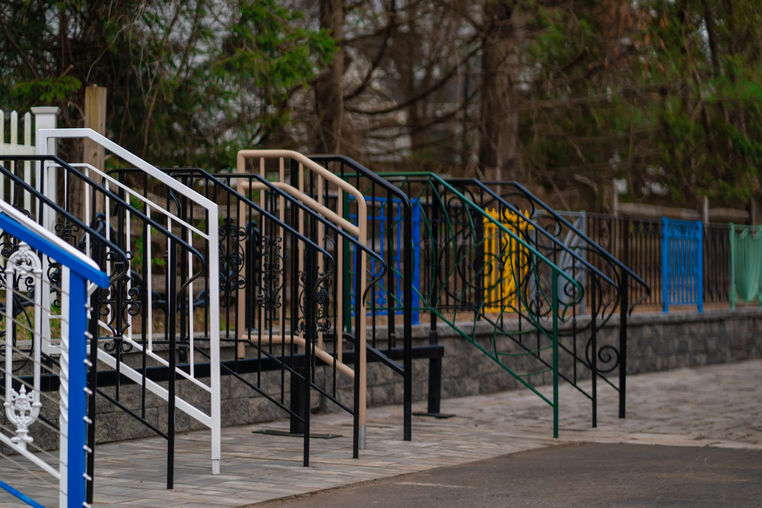 Steel stair railing being welded and fabricated in The Iron Shop's West Hartford workshop