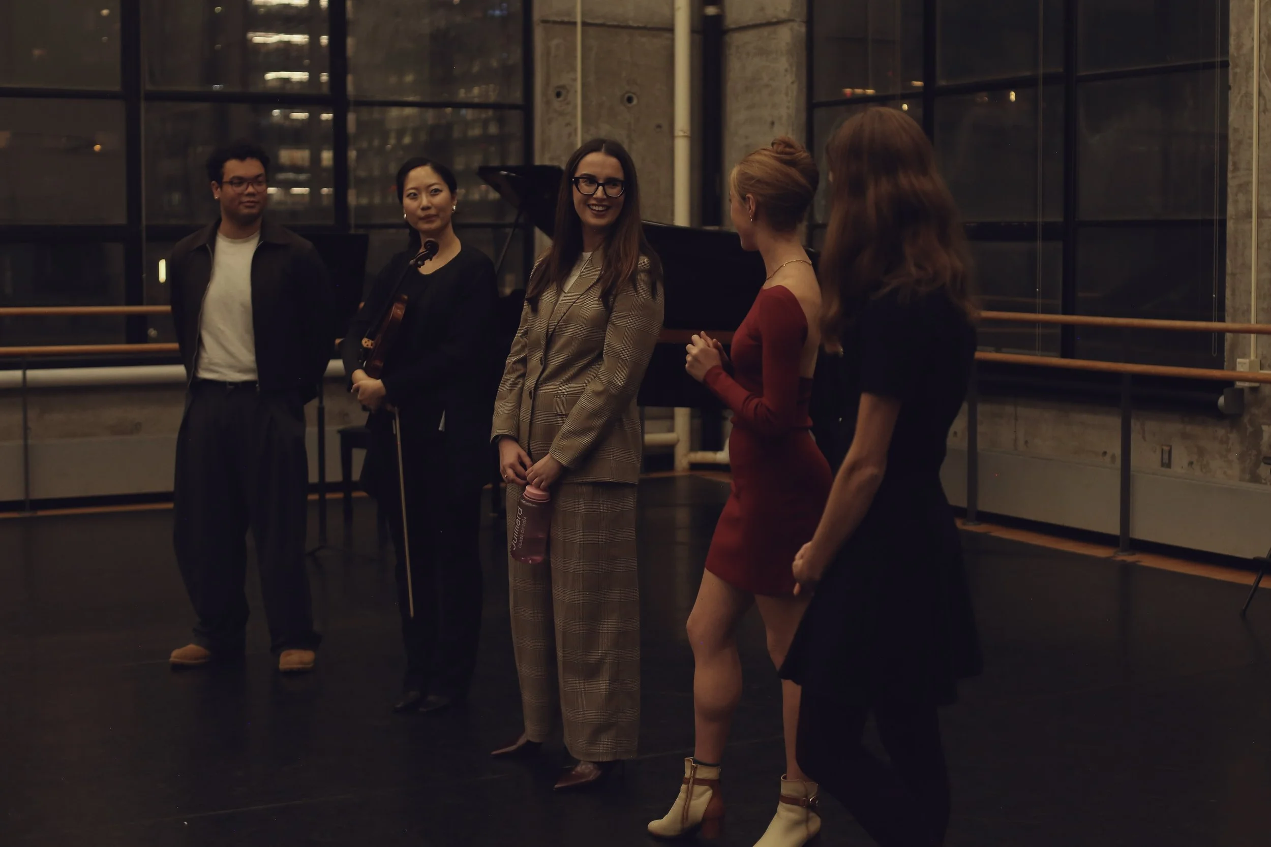 Conversation with Composer Katie Jenkins, Choreographer Jacquelyn Long, Director Sophie Williams, Pianist Joshua Mhoon, and Violinist Julia Choi. Photographer Raquel Beauchamp