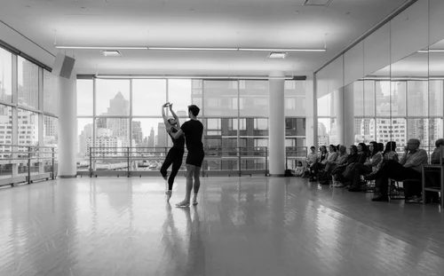 Dancers share a studio performance with an audience at a Pointeworks open rehearsal in New York City