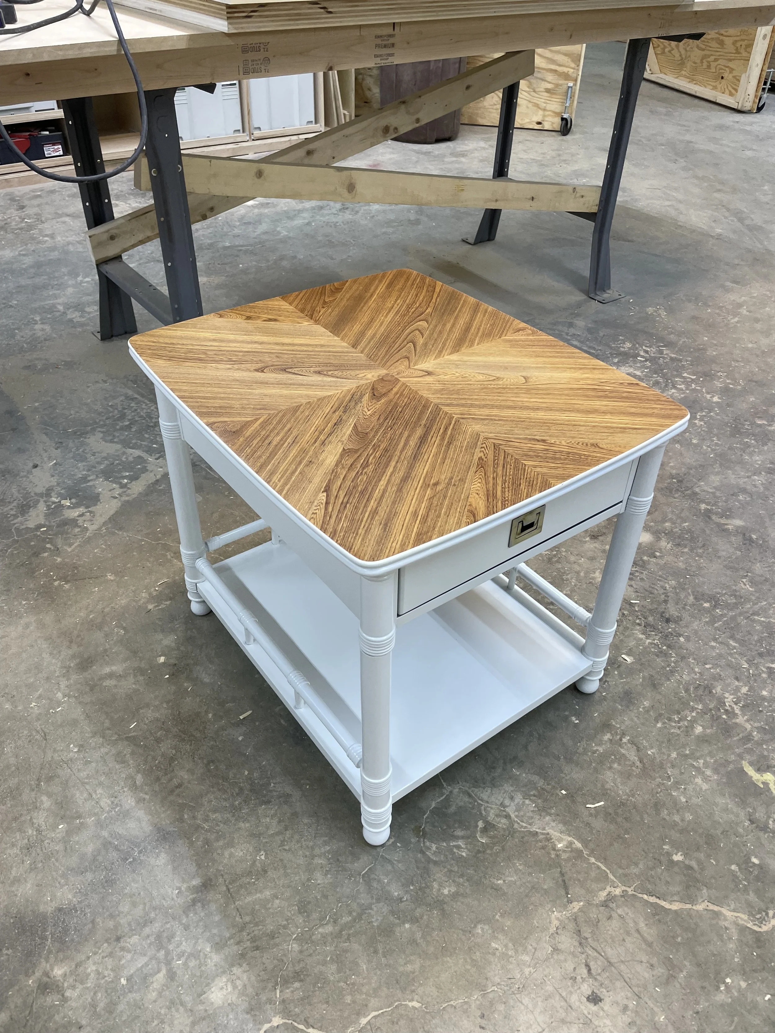refinished wood side table