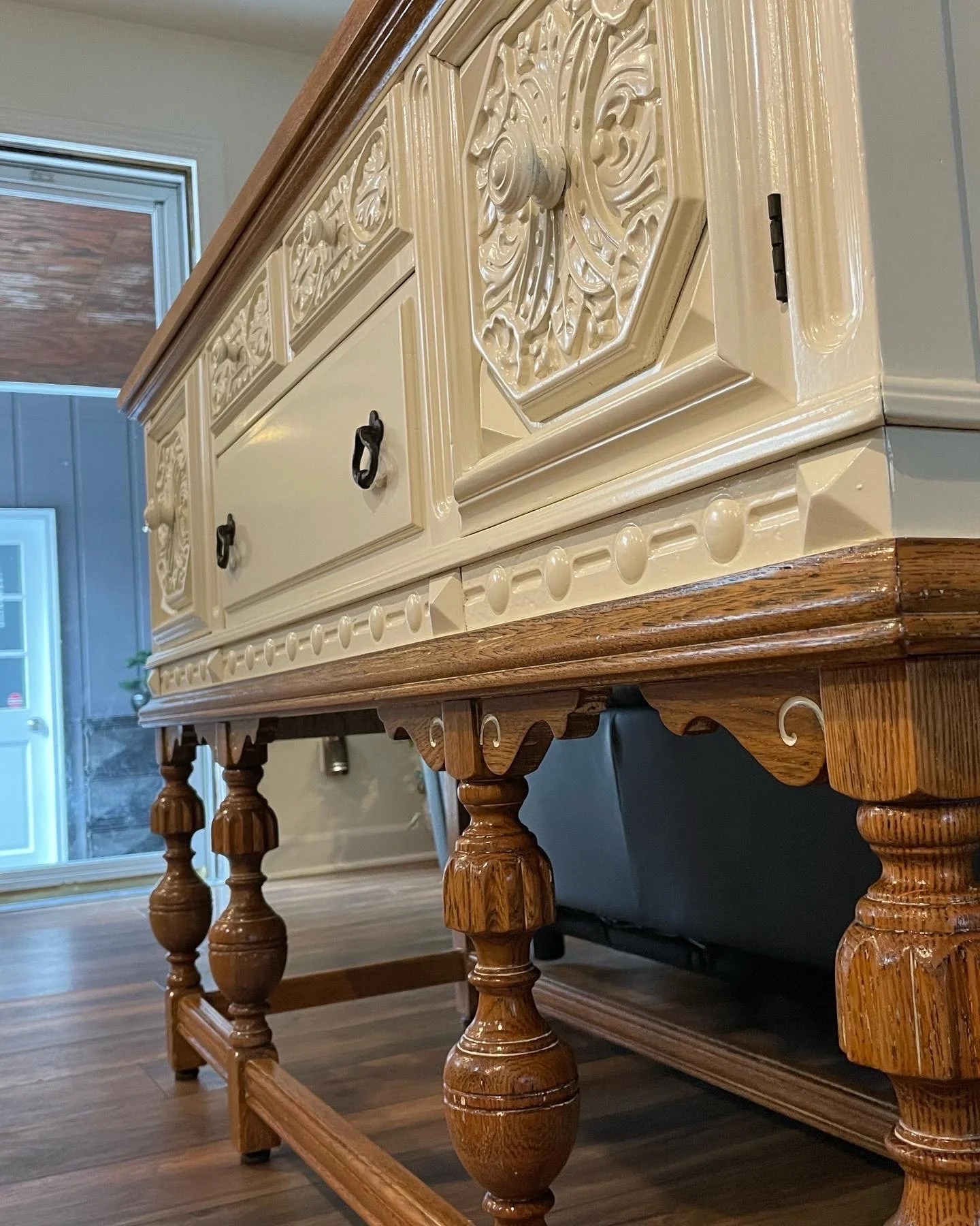 refinished wood credenza