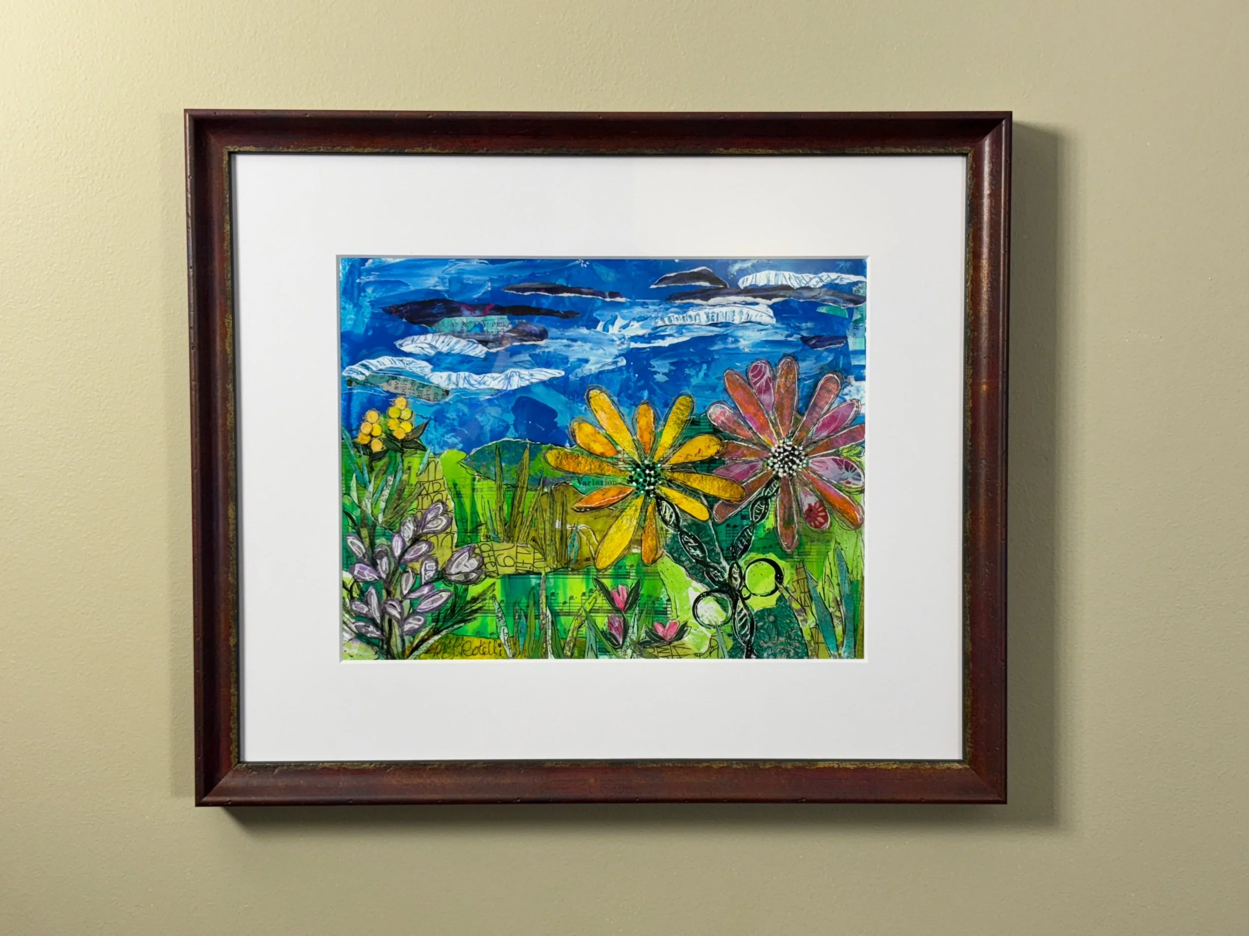 Mixed Media Collage Floral Landscape