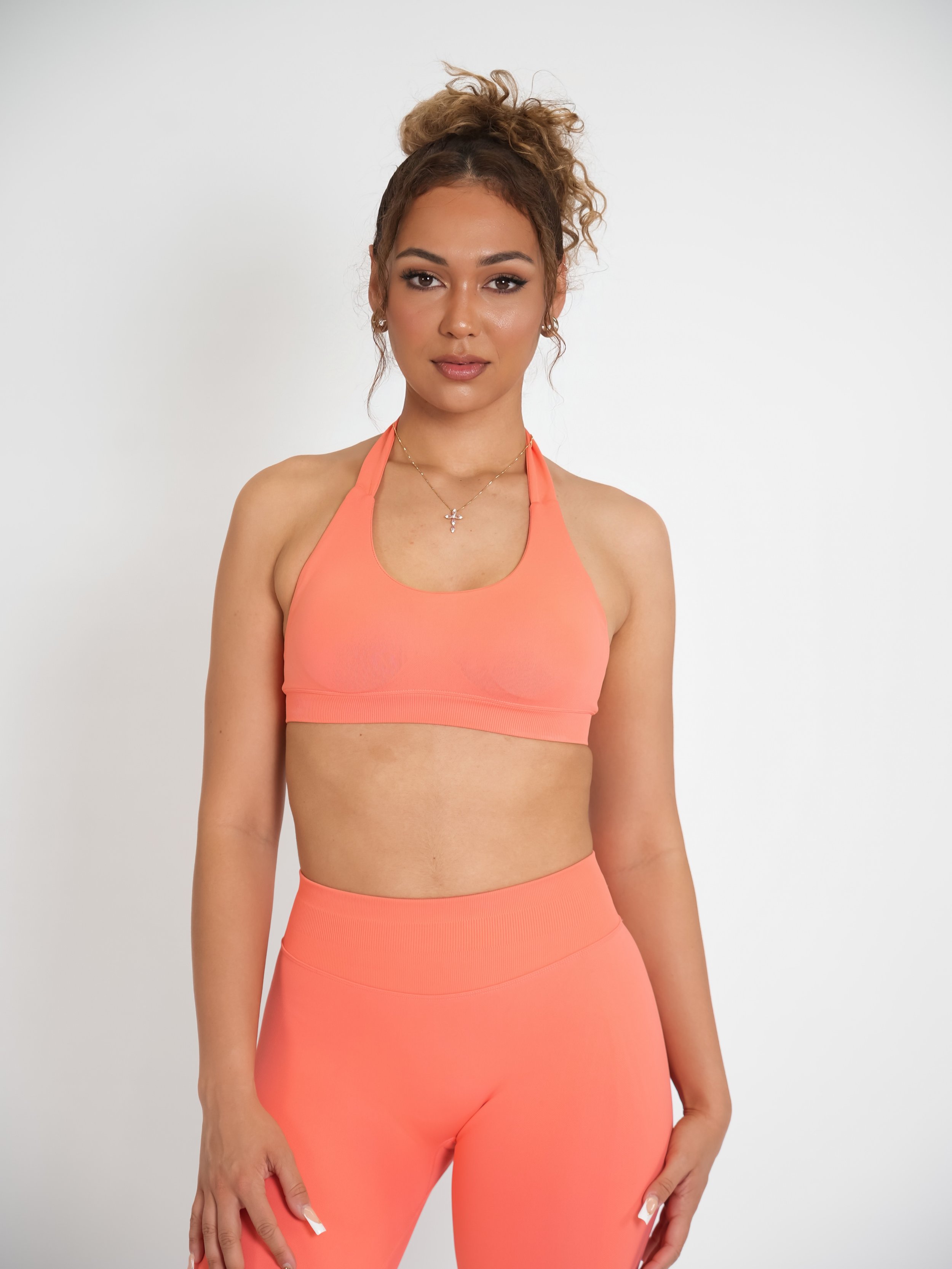 CurveContour Staple Halter Bra Peach Pop
