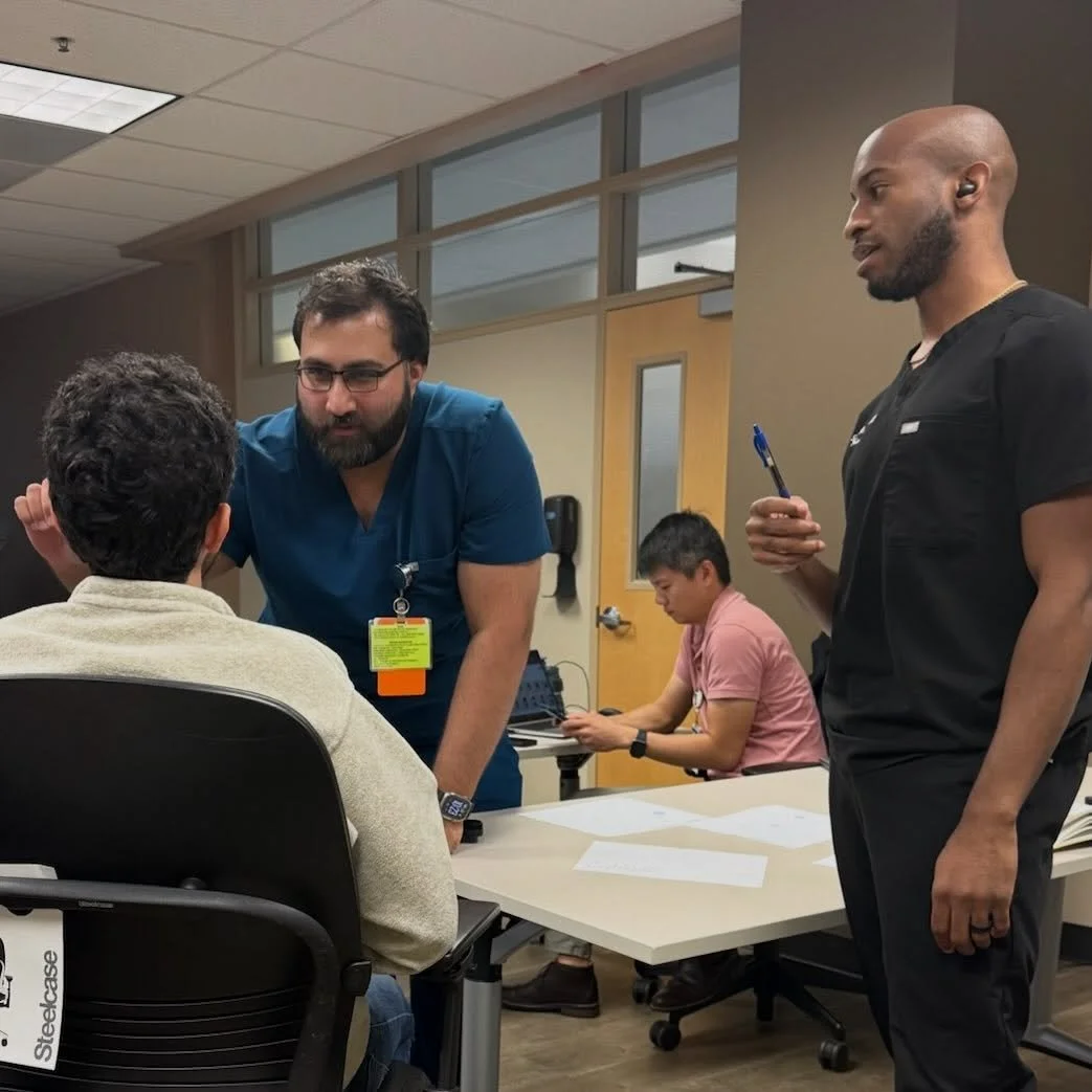We love when specialists come to our didactics! Here&rsquo;s one of our favorite Neurologists, Dr. Achilike, teaching our residents how to do a proper neuro exam.