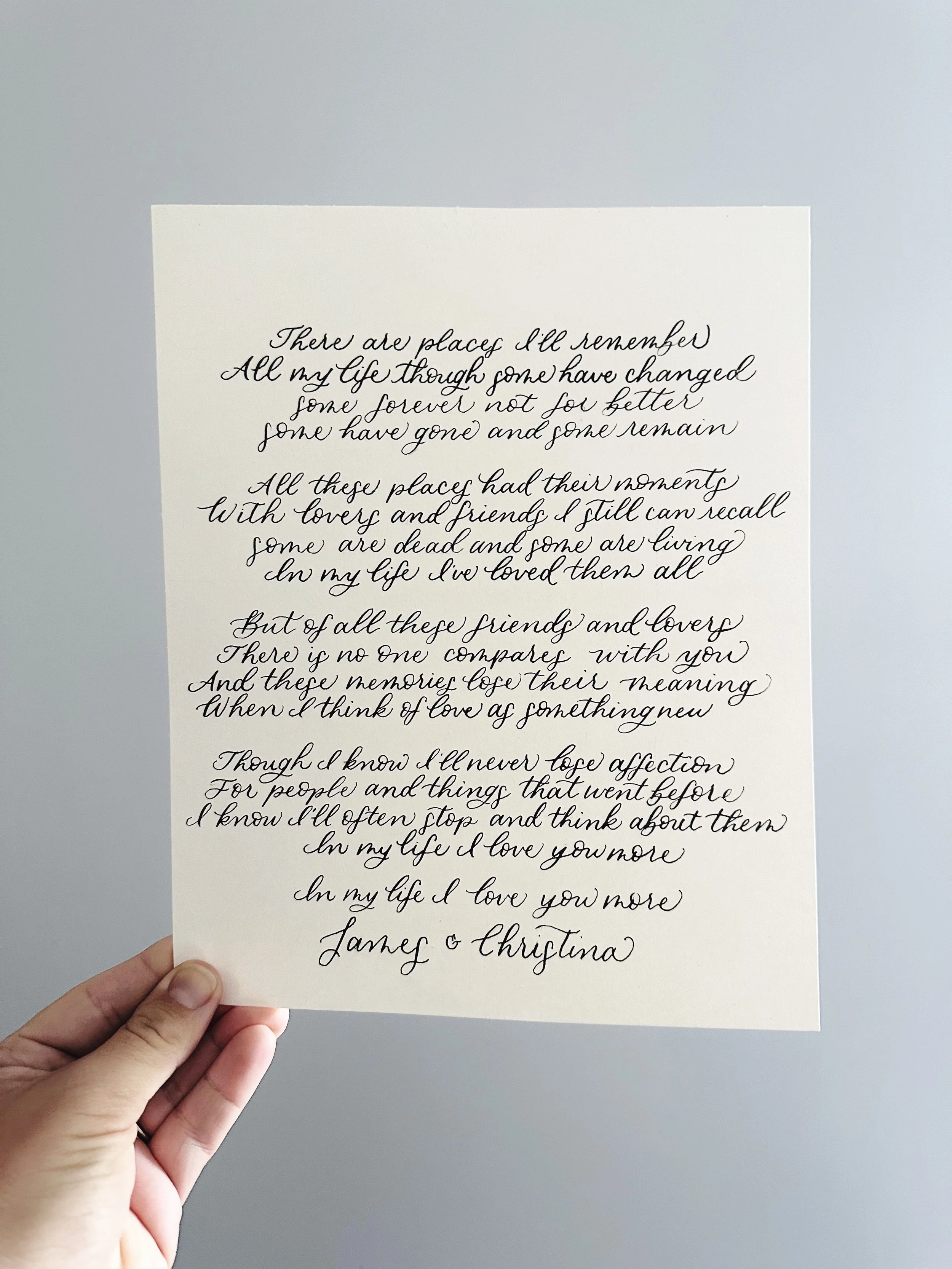 Custom Calligraphy Song Lyrics for Wedding Anniversary 