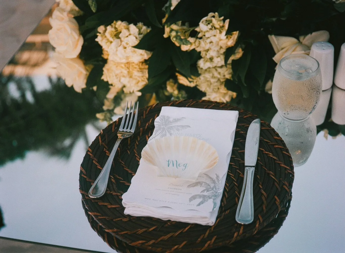 Destination Wedding Aruba - Hand Calligraphy Scalloped Shell Place Cards