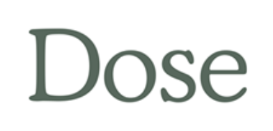 'Dose' juice brand logo in green letters on a white background.