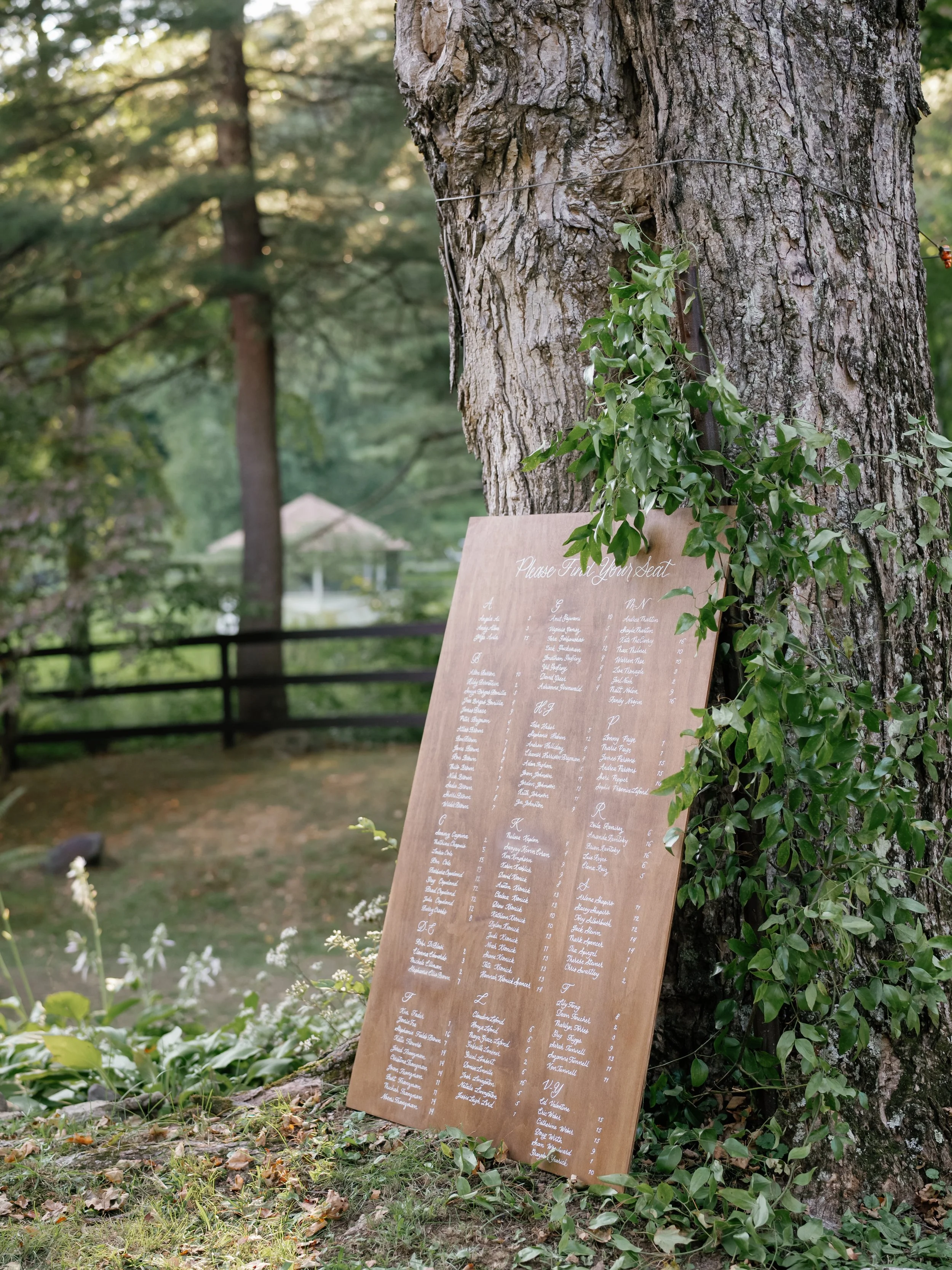 Outdoor Private Residence Wedding - Custom Calligraphy Seating Chart