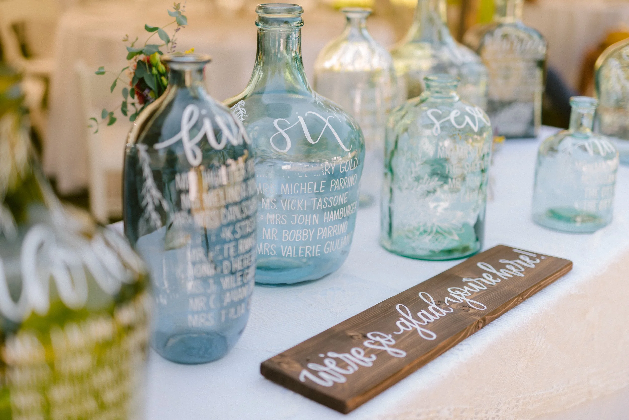Wedding Luxury Glass Bottle Seating Chart with Handwritten Calligraphy