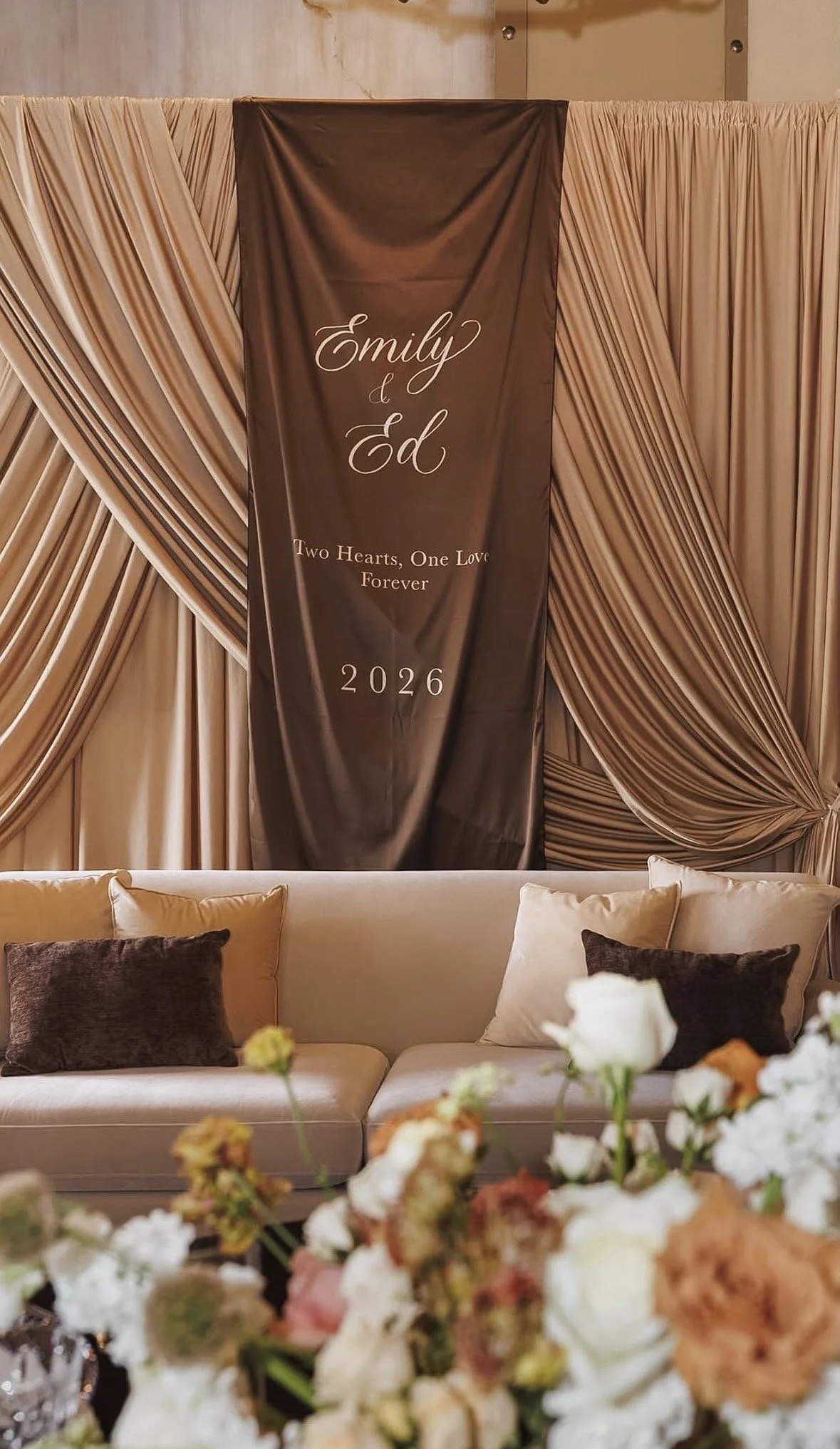 hanging silk welcome sign
