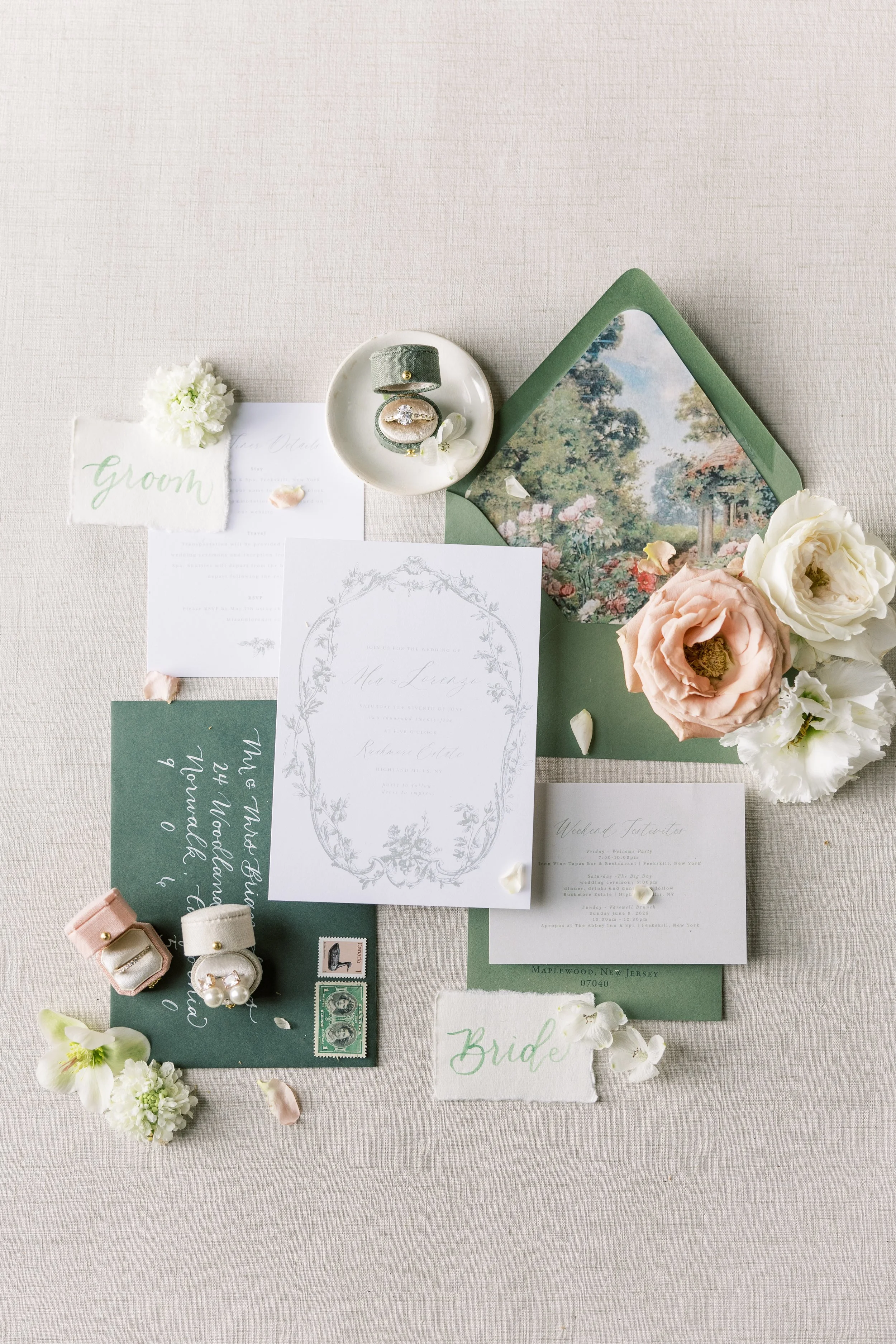 Luxury Custom Wedding Invitation Suite with Handwritten Calligraphy Envelope