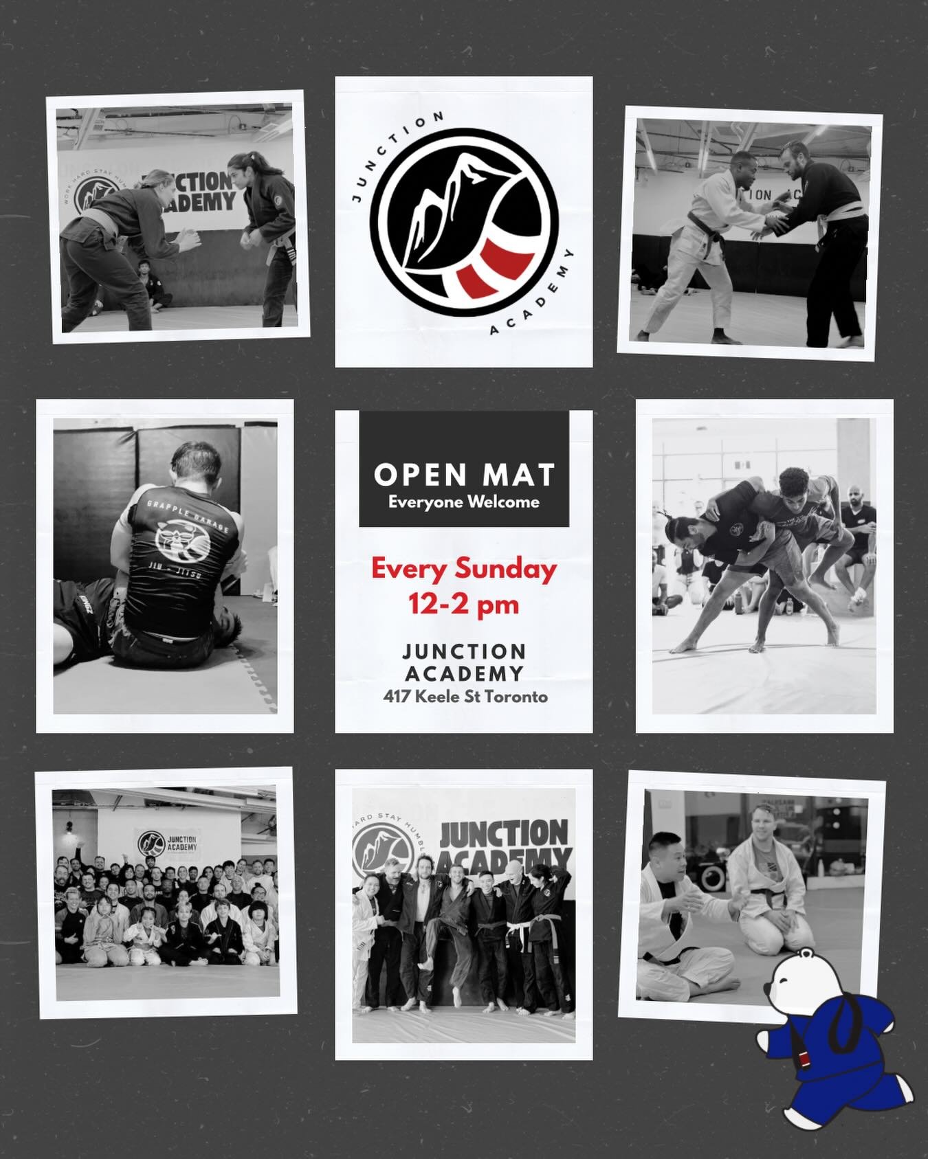 Sunday Open Mats at Junction Academy 12-2 PM, starting December 21st 2025. Everyone welcome 🥋❤️.