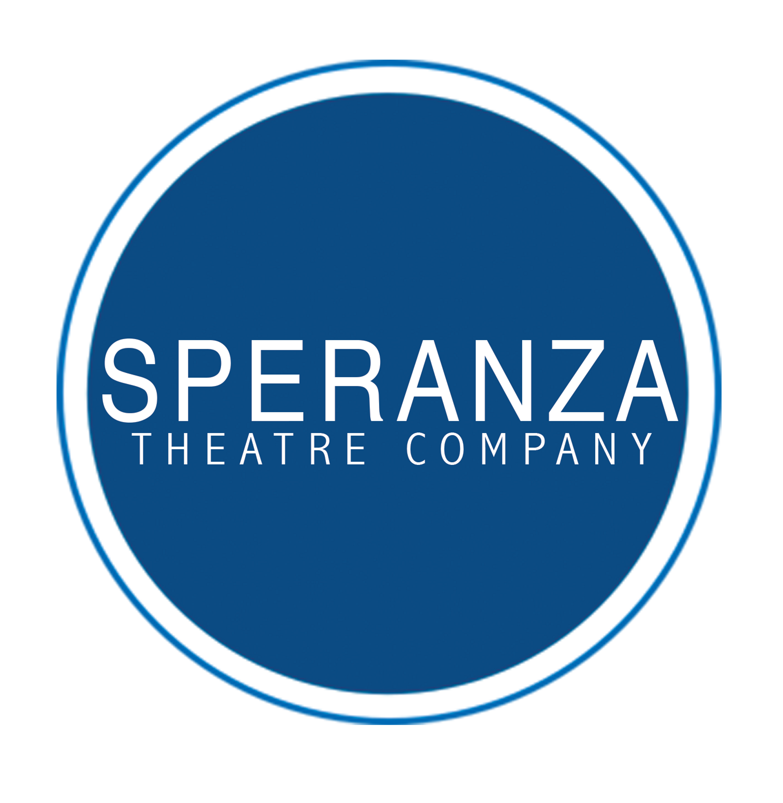 Logo of the Speranza Theatre Company with a blue circular background, white outline, and pink accent.