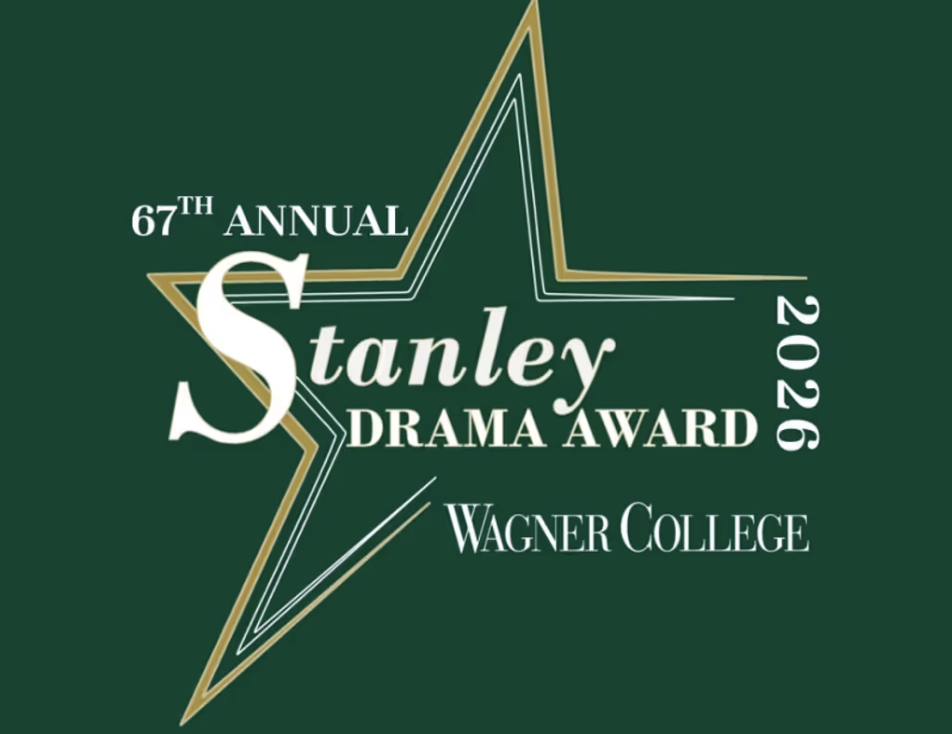 Logo for the 67th Annual Stanley Drama Award 2026 at Wagner College, featuring a large gold and white star design on a dark green background.