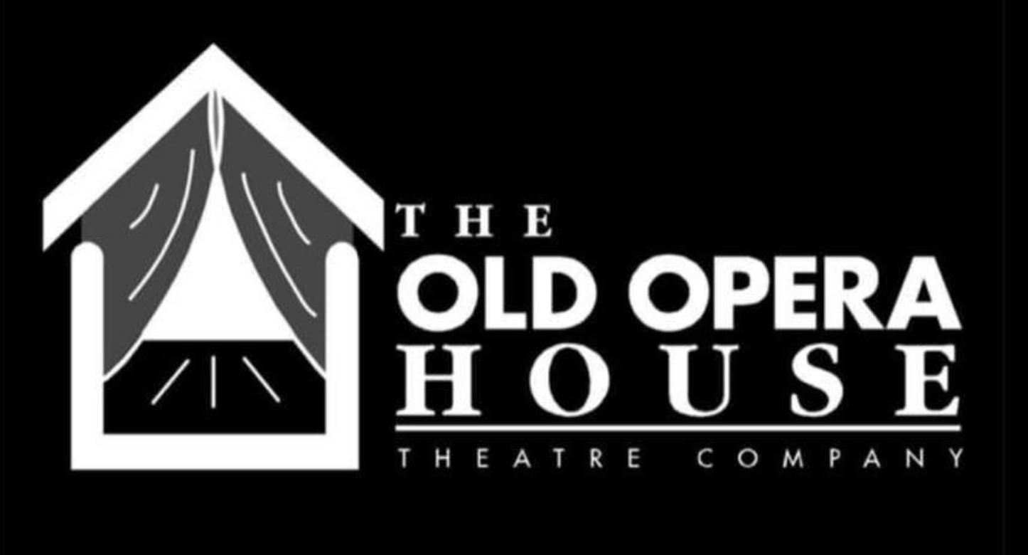 Logo of The Old Opera House Theatre Company featuring a stylized black and white illustration of a house with an open door and curtains.