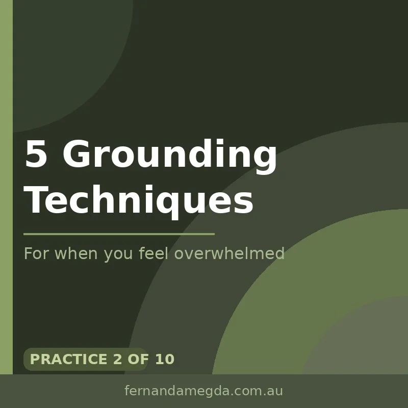 Free grounding techniques for anxiety and overwhelm — nervous system regulation by somatic therapist Fernanda Megda Sydney