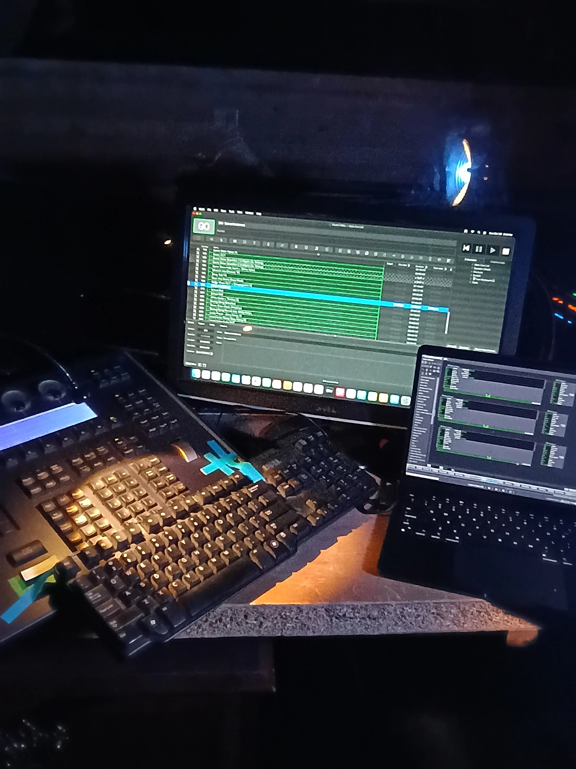 Solo booth set-up (When ASM was unavailable managed 3 GOs at once - Projections, Lights and Sound) 