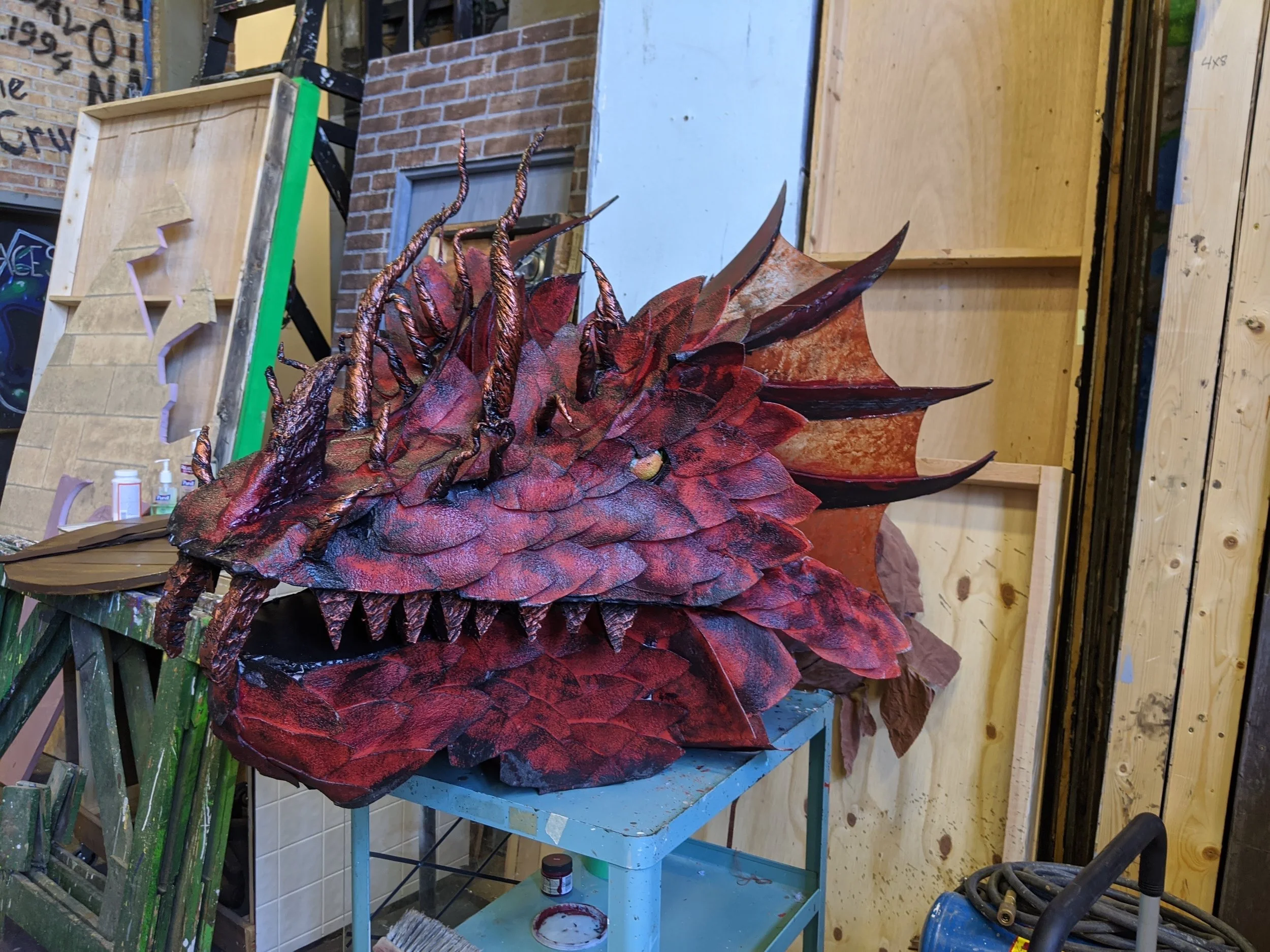 Jan 2021 - Worked as a Carpenter, Prop Creator, and Rehearsal Stage Manager for Dominican University's online production of 'She Kills Monstera - Virtual Realm'. This is the left side of the red dragon head. 