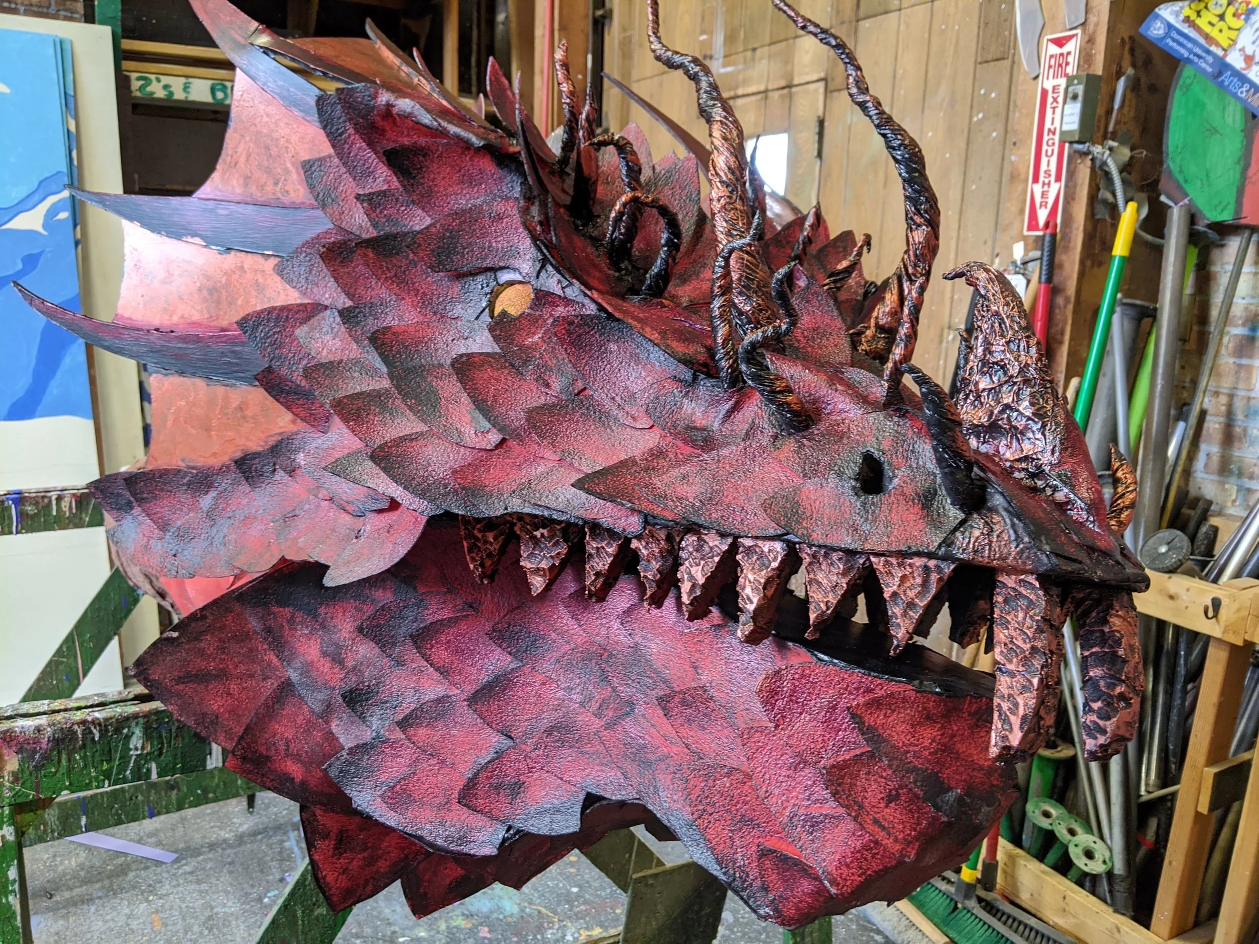 Jan 2021 - Worked as a Carpenter, Prop Creator, and Rehearsal Stage Manager for Dominican University's online production of 'She Kills Monstera - Virtual Realm'. This is the right side of the red dragon head. 