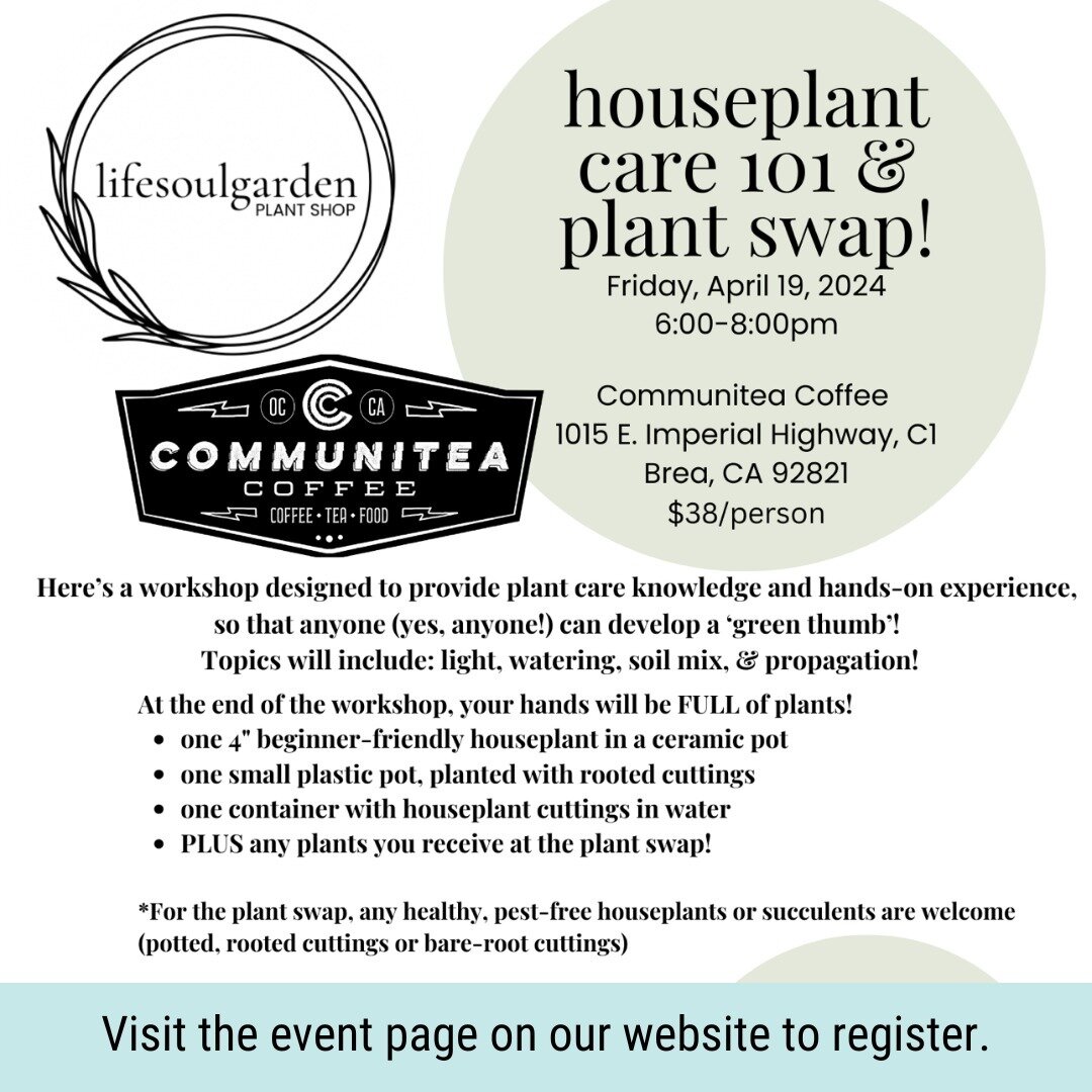 Coffee + Plants. What more do you need?

Grab your plant friends or come make some new ones for this informative &amp; hands on workshop. 

Visit our website for the link to register.