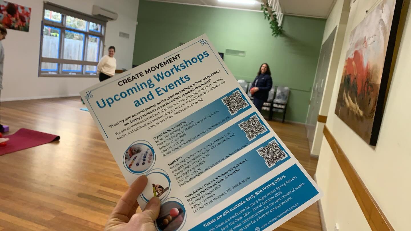 UPDATED FLYERS ON UPCOMING WORKSHOPS 
⚡️Here is what coming at my community in
BAYSIDE, LANGWARRIN &amp; MORNINGTON 
@createmovement &amp; @empower_para_sempre_claudia 

HEADS Up: 
Crystal gridding workshop (12th of July) only 2 Tickets left and SOMA