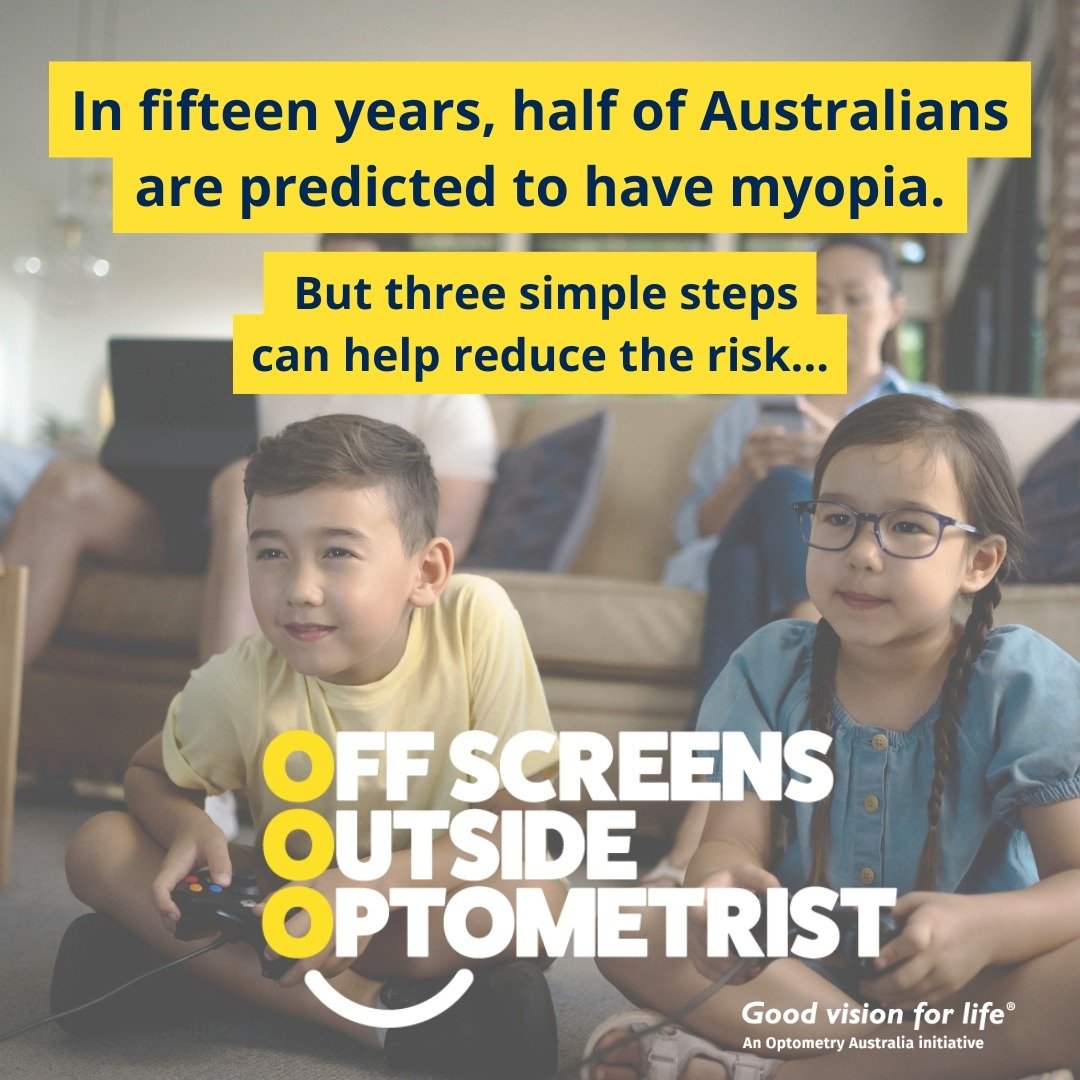The screen time wakeup call! 
Too much screen time? More kids are developing myopia, and excessive screen use / time spent focussing up close is a risk factor. Our advice? Off screens. Outside. Optometrist. 
✅ Limit screen time 
✅ Encourage sun safe 