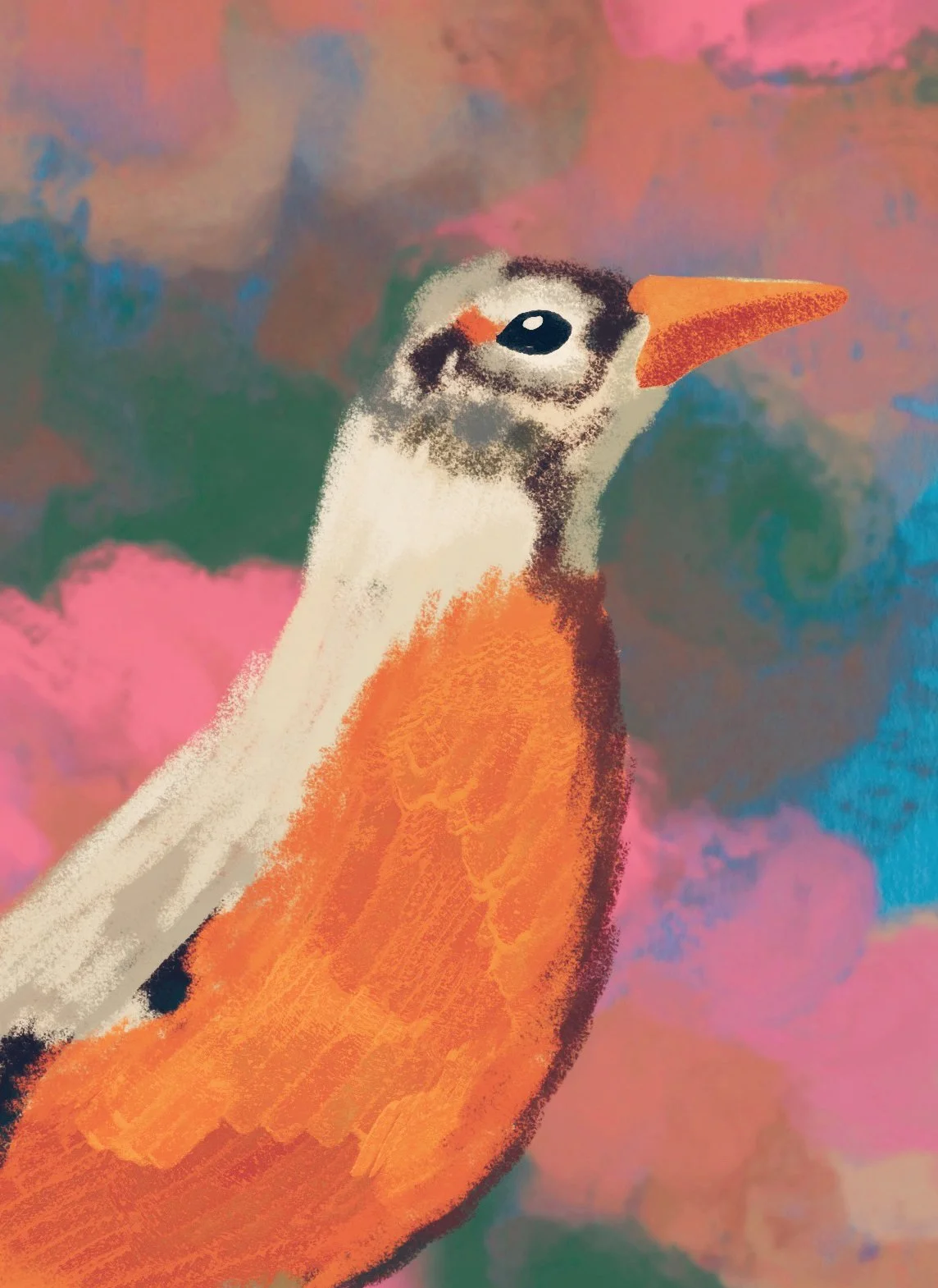 Peinture d'un oiseau avec un fond coloré abstrait.