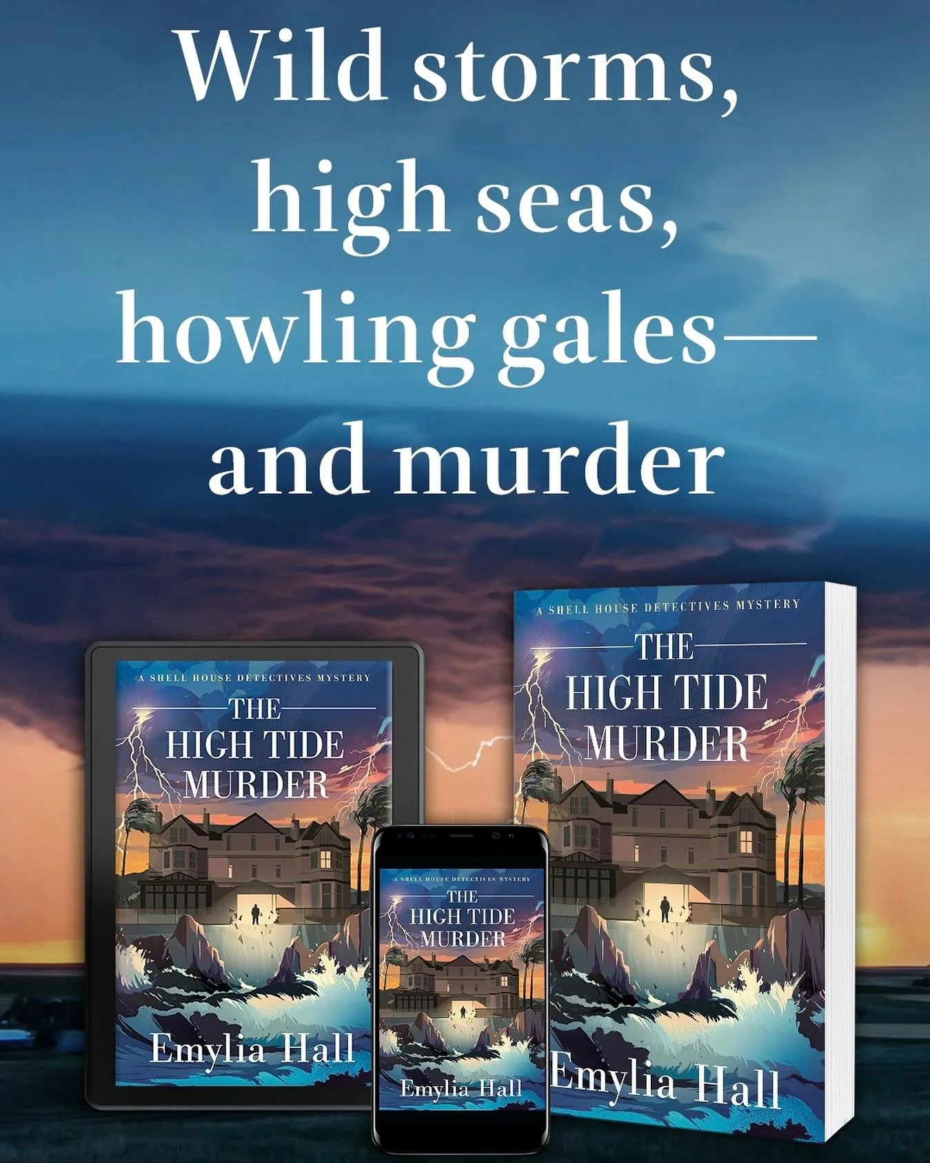 OUT NOW! ⚡️🐚✨Whether you come to The High Tide Murder via paperback, Kindle, or audio, may it sweep you away to wild and stormy Porthpella, where gales have plunged the High Tide Hotel into darkness &hellip; and people (or really just one person in 